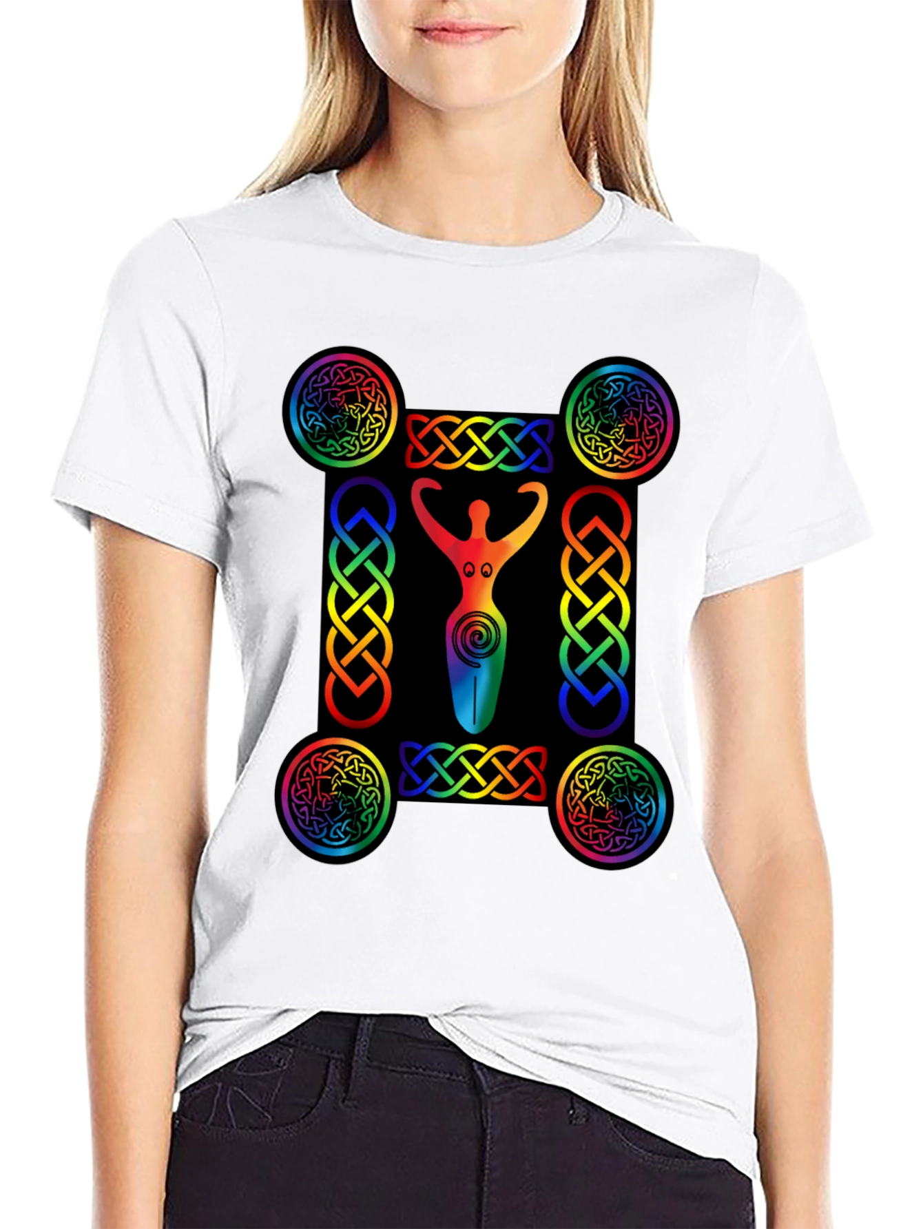 Rainbow Celtic Goddess T-Shirt - Black