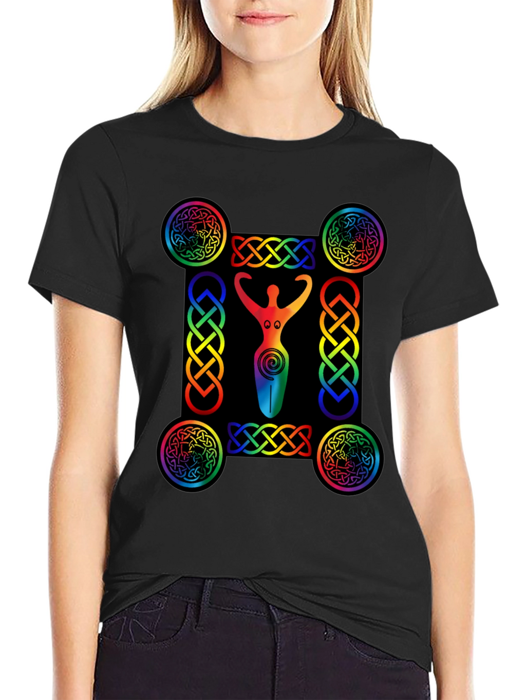 Rainbow Celtic Goddess T-Shirt - Black