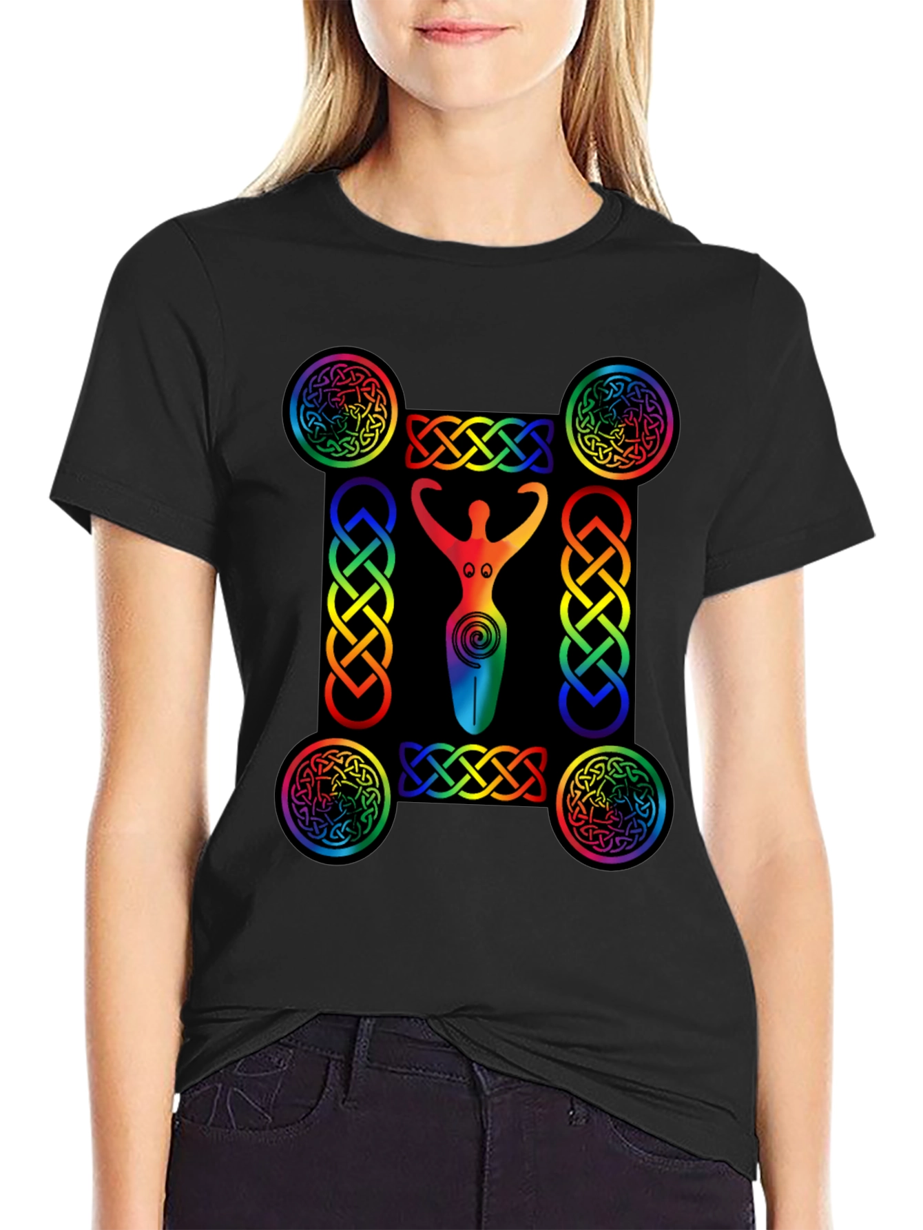Rainbow Celtic Goddess T-Shirt - Black