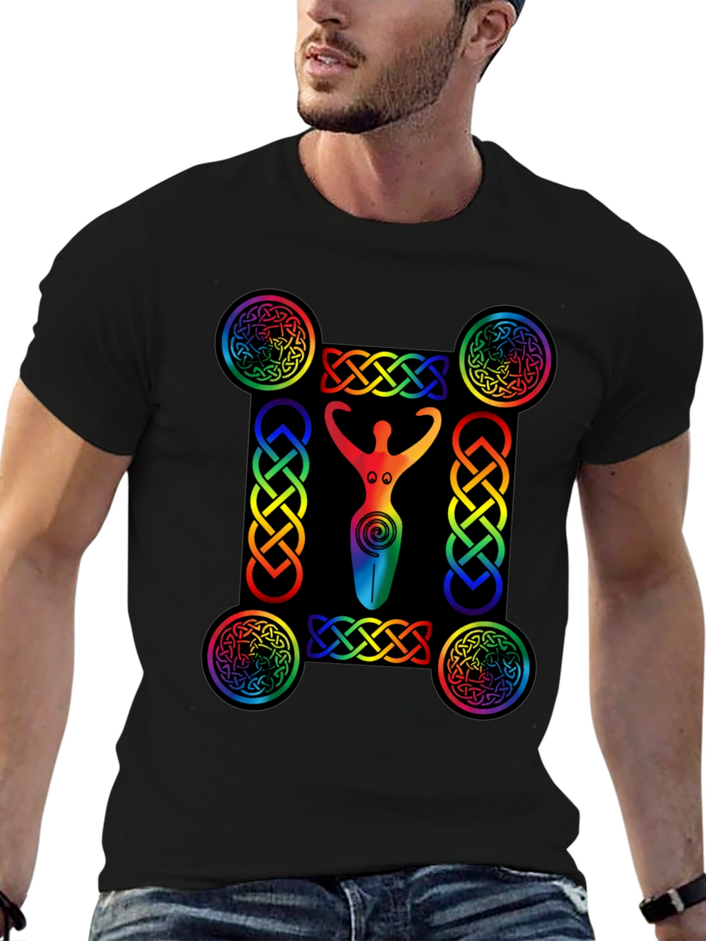 Rainbow Celtic Goddess T-Shirt - Black