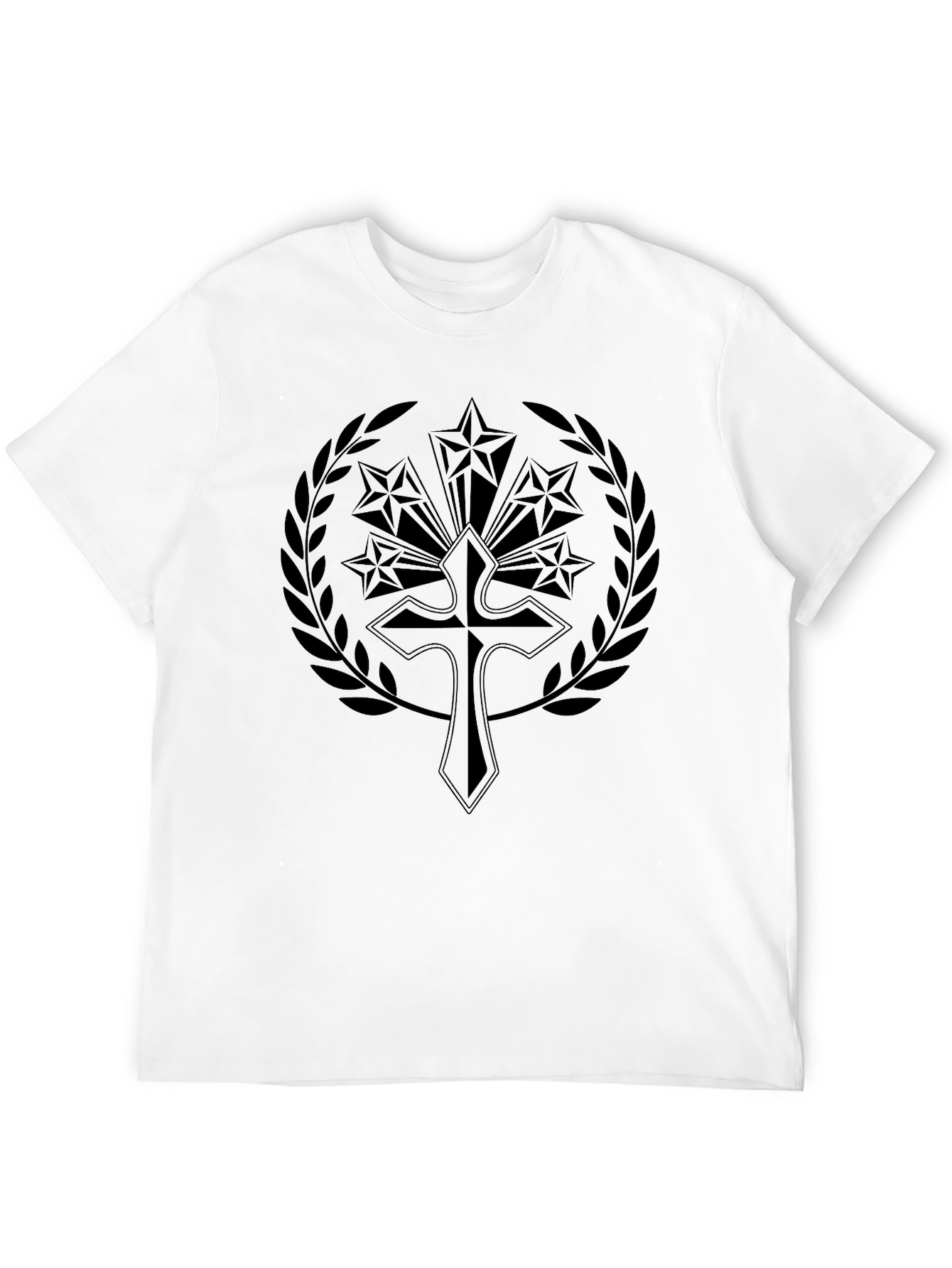 Emblem Cross Stars Black Graphic Tee Shirt