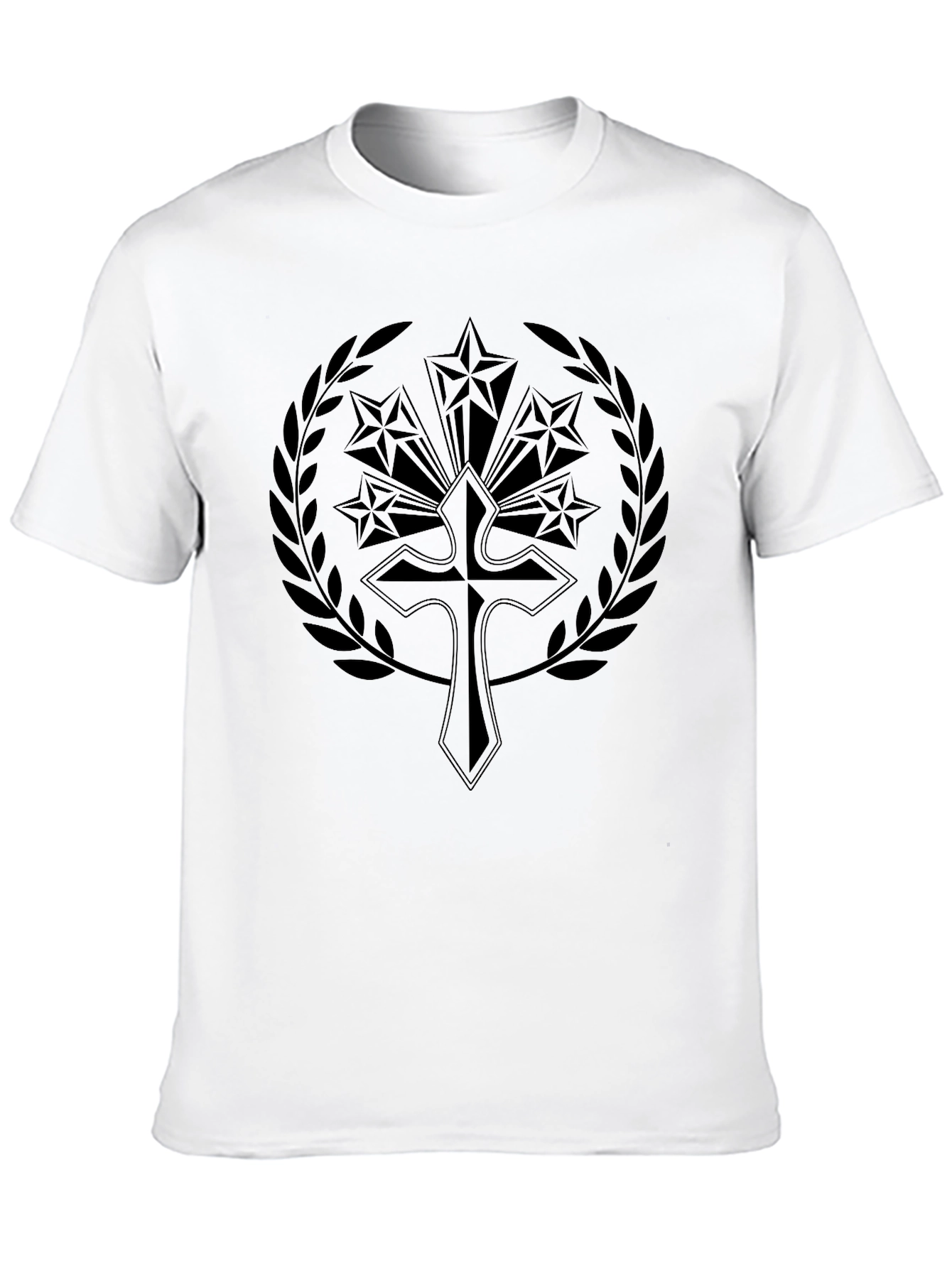 Emblem Cross Stars Black Graphic Tee Shirt