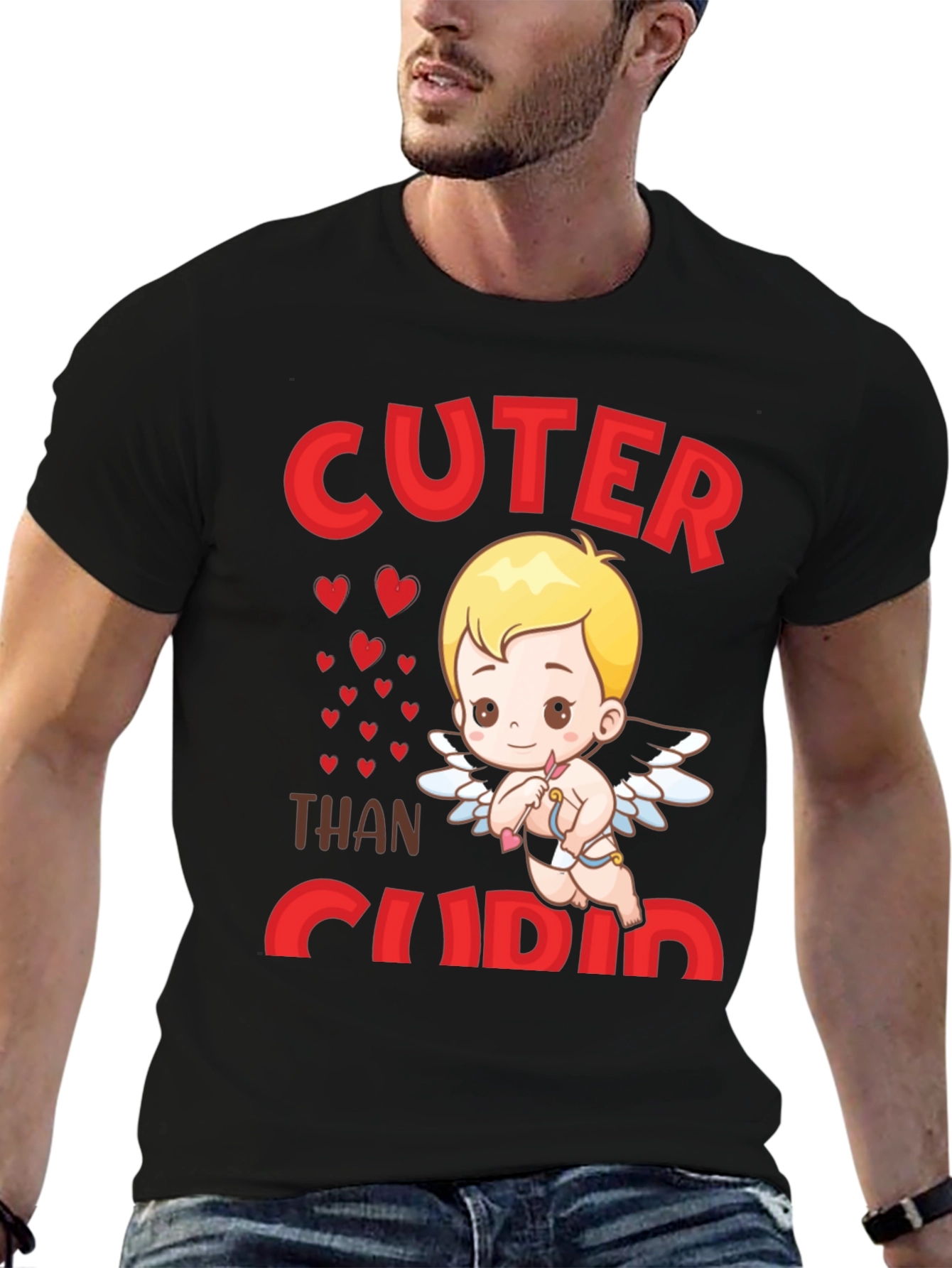Cuter Than Cupid Black Graphic T-Shirt