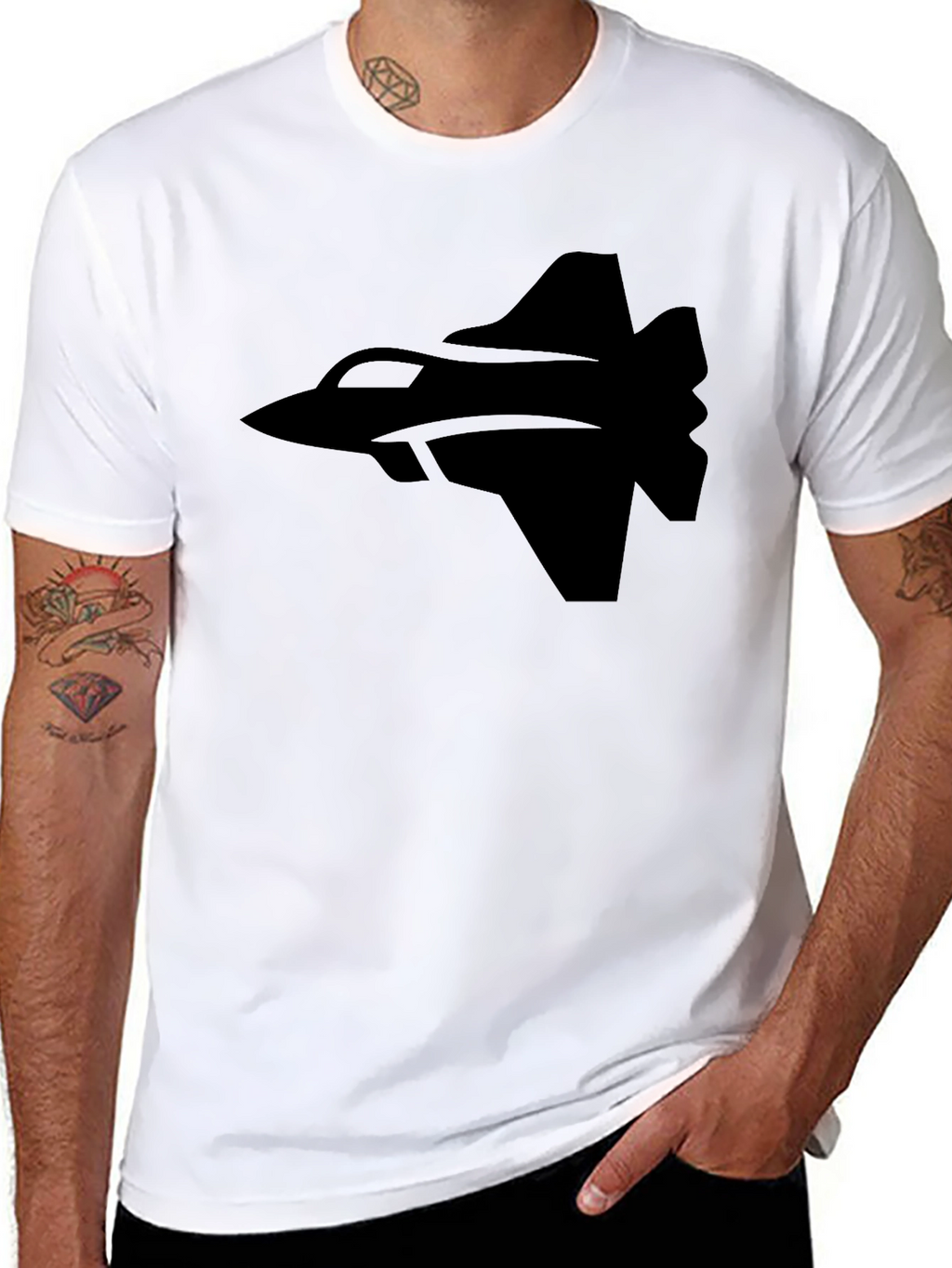 Fighter Jet Graphic Tee - Black Cotton T-Shirt