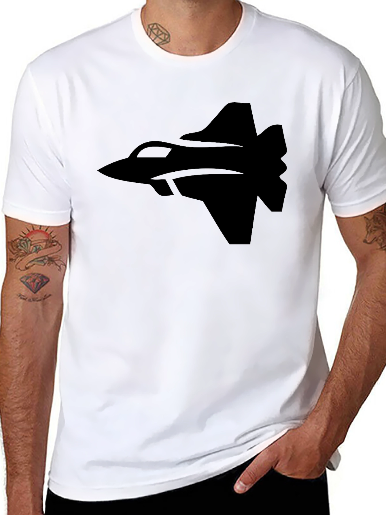 Fighter Jet Graphic Tee - Black Cotton T-Shirt