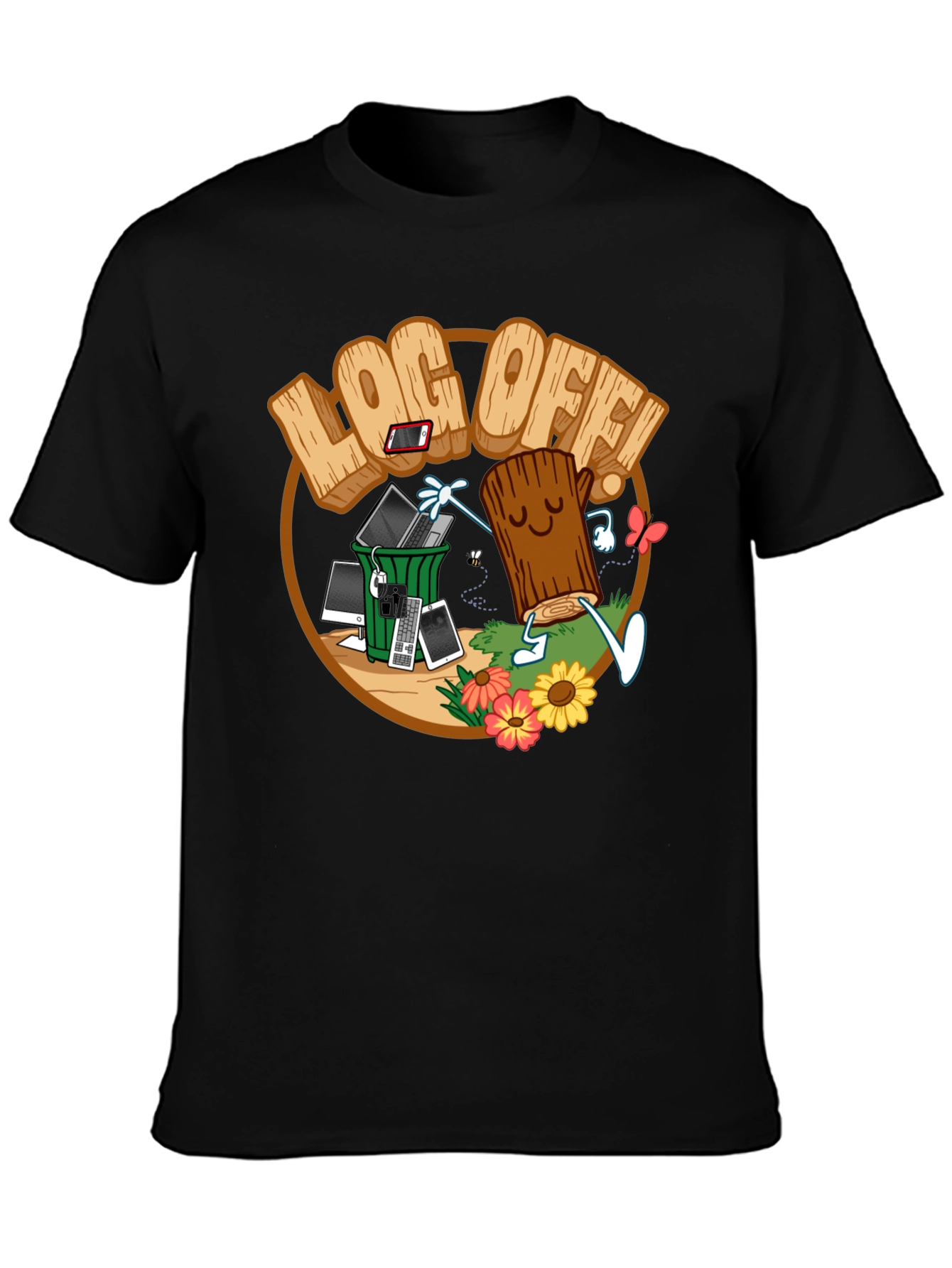 Log Off! Graphic Print Black T-Shirt