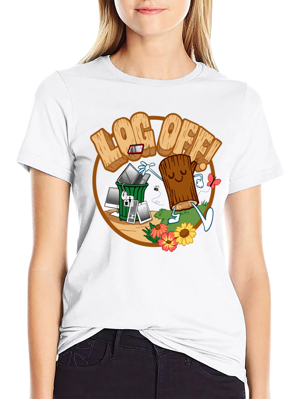 Log Off! Graphic Print Black T-Shirt