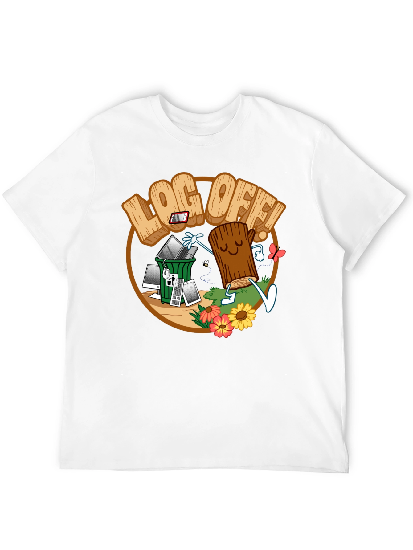 Log Off! Graphic Print Black T-Shirt