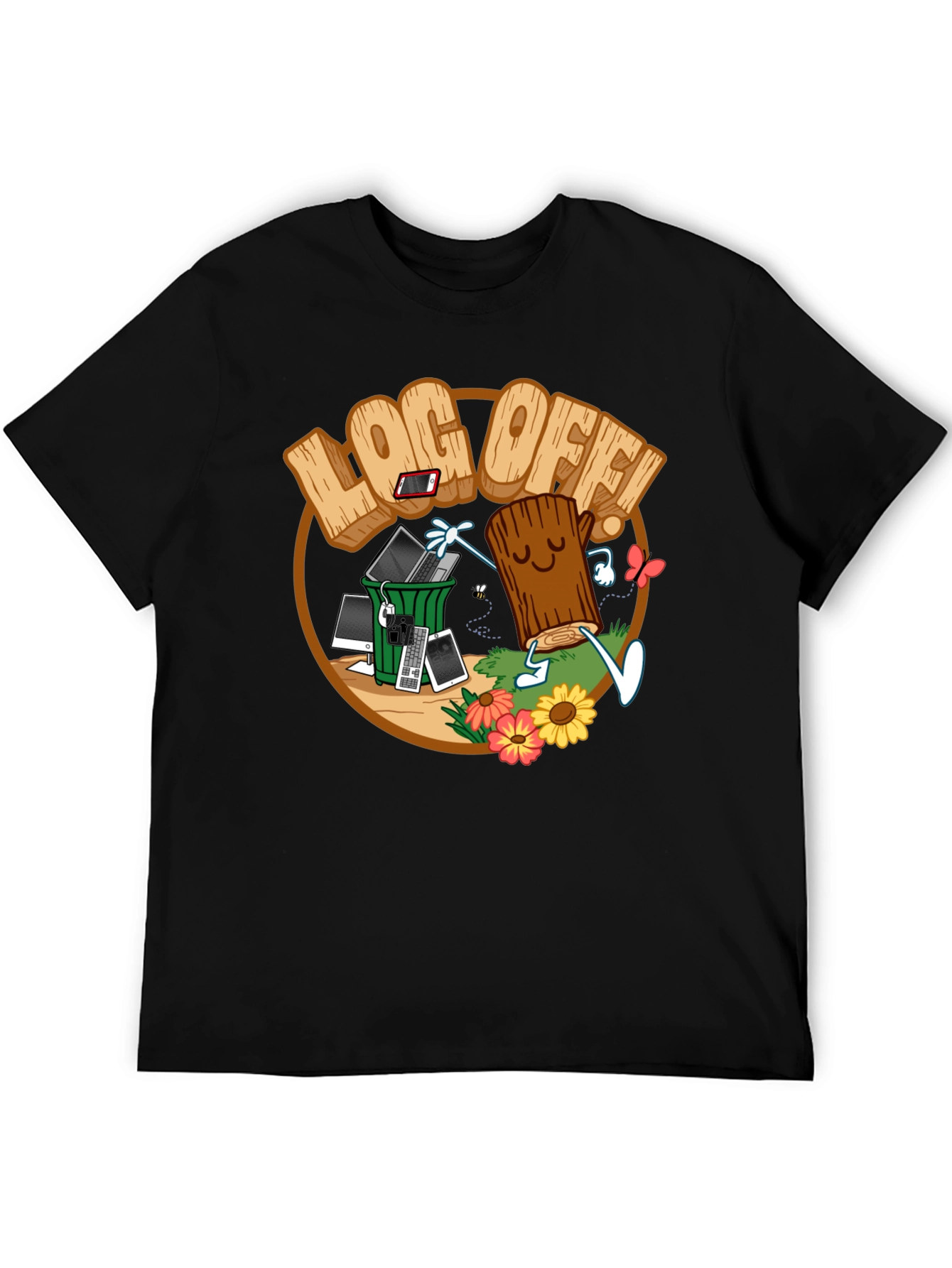 Log Off! Graphic Print Black T-Shirt