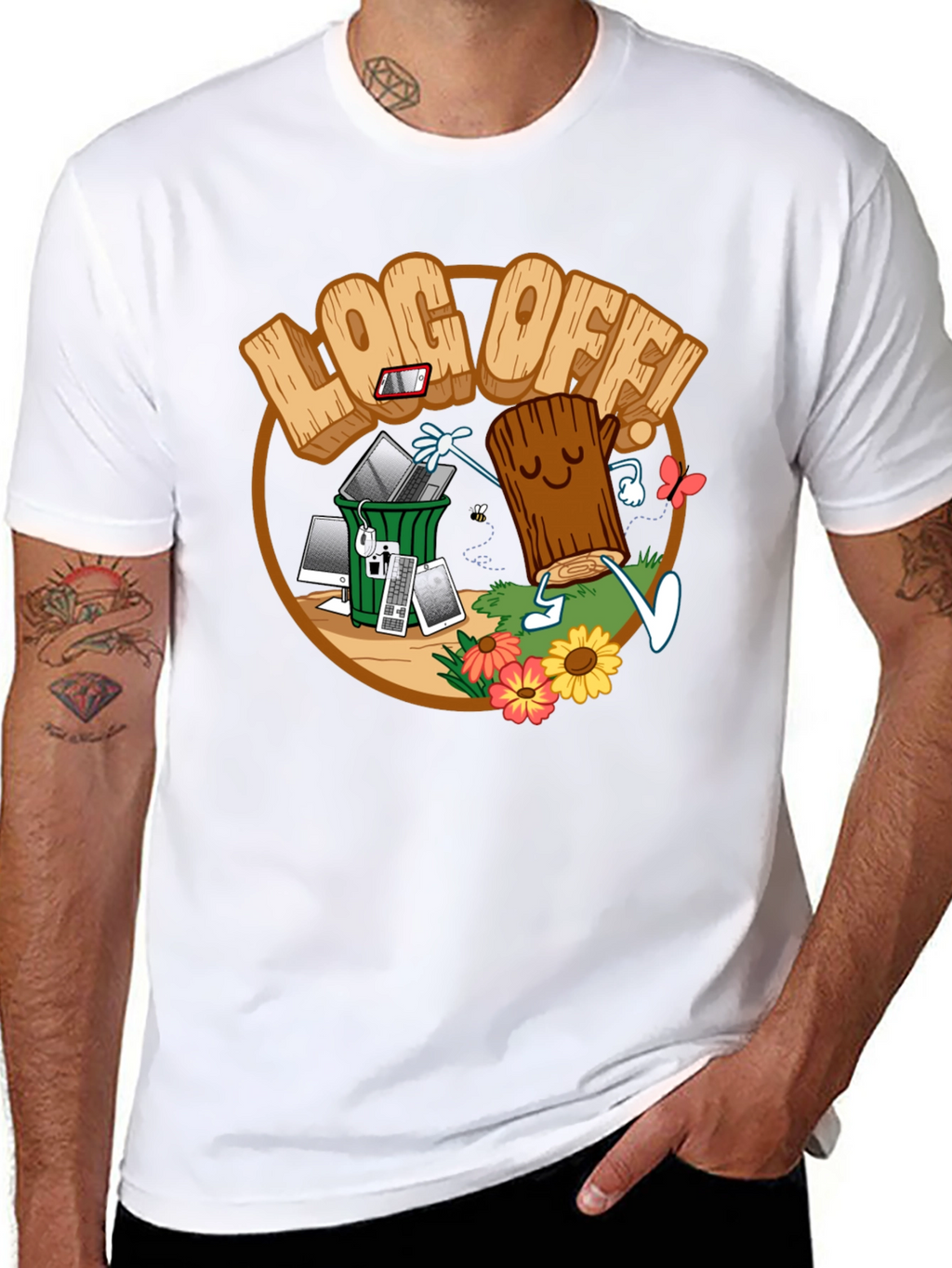 Log Off! Graphic Print Black T-Shirt