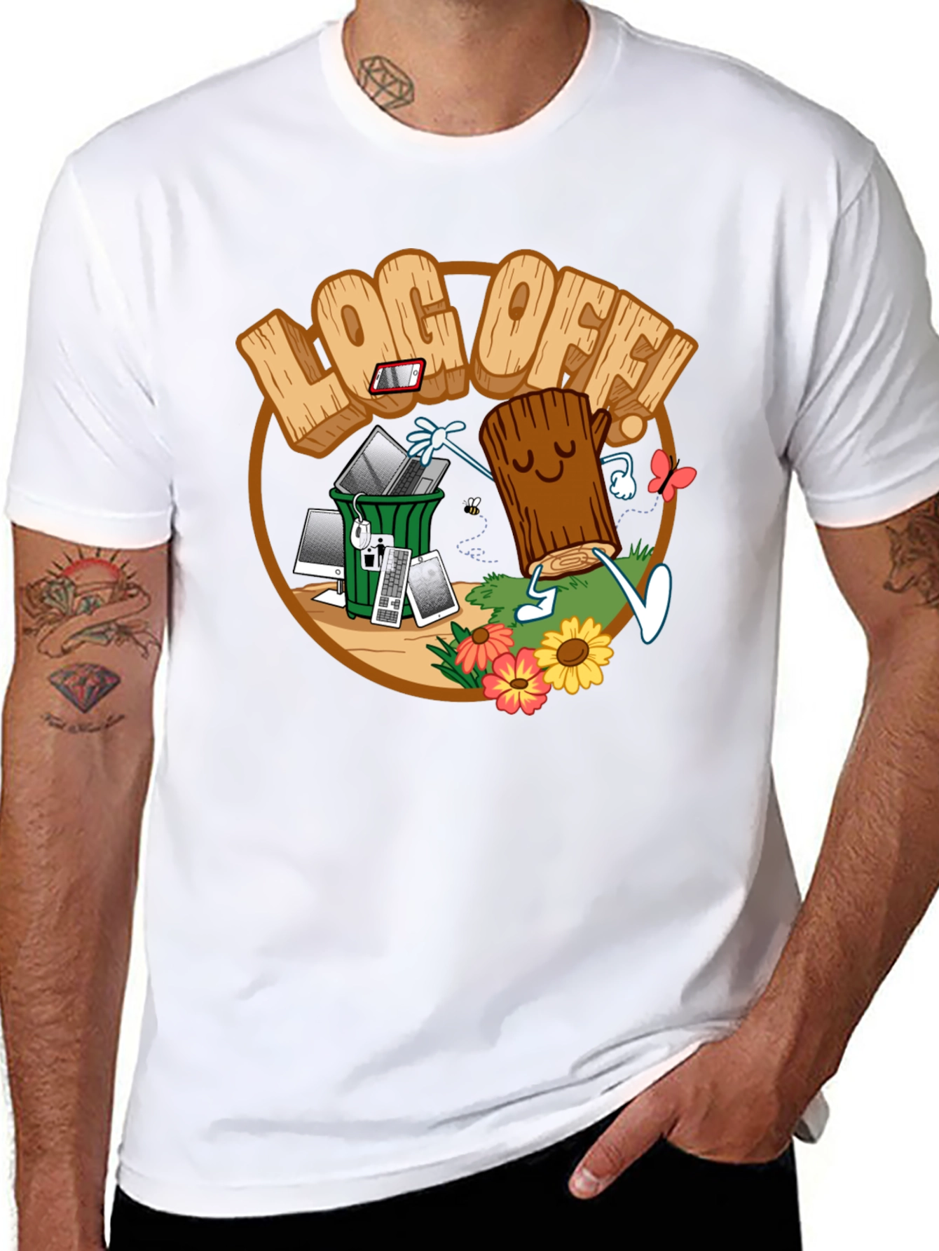 Log Off! Graphic Print Black T-Shirt