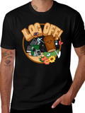 Log Off! Graphic Print Black T-Shirt