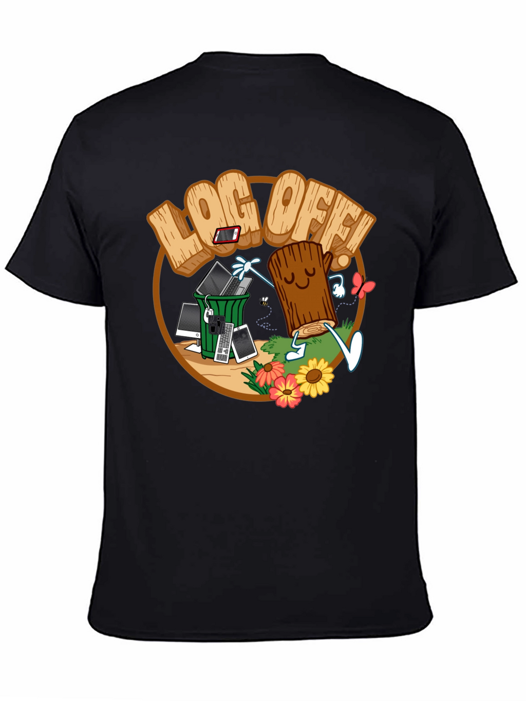 Log Off! Graphic Print Black T-Shirt