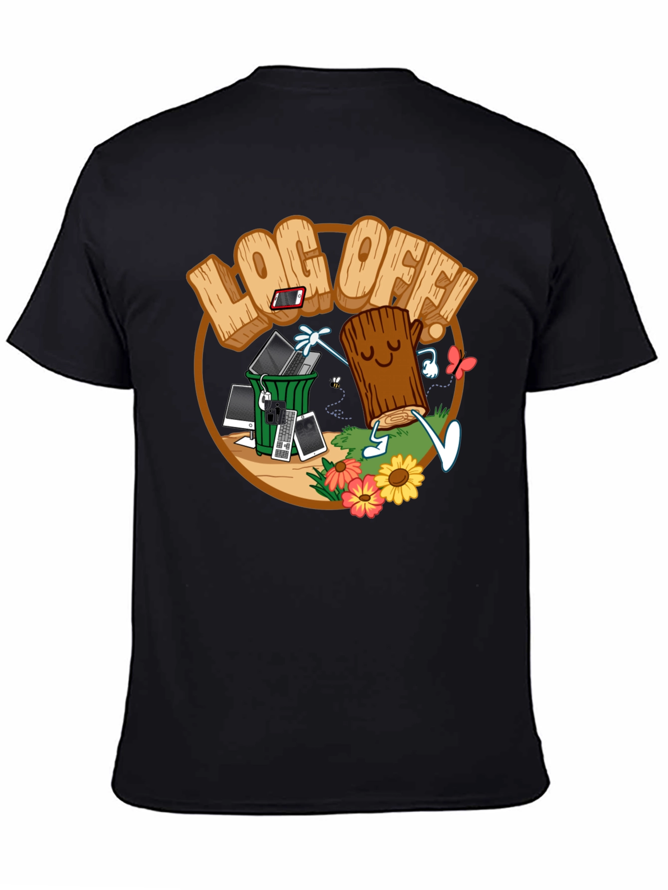 Log Off! Graphic Print Black T-Shirt