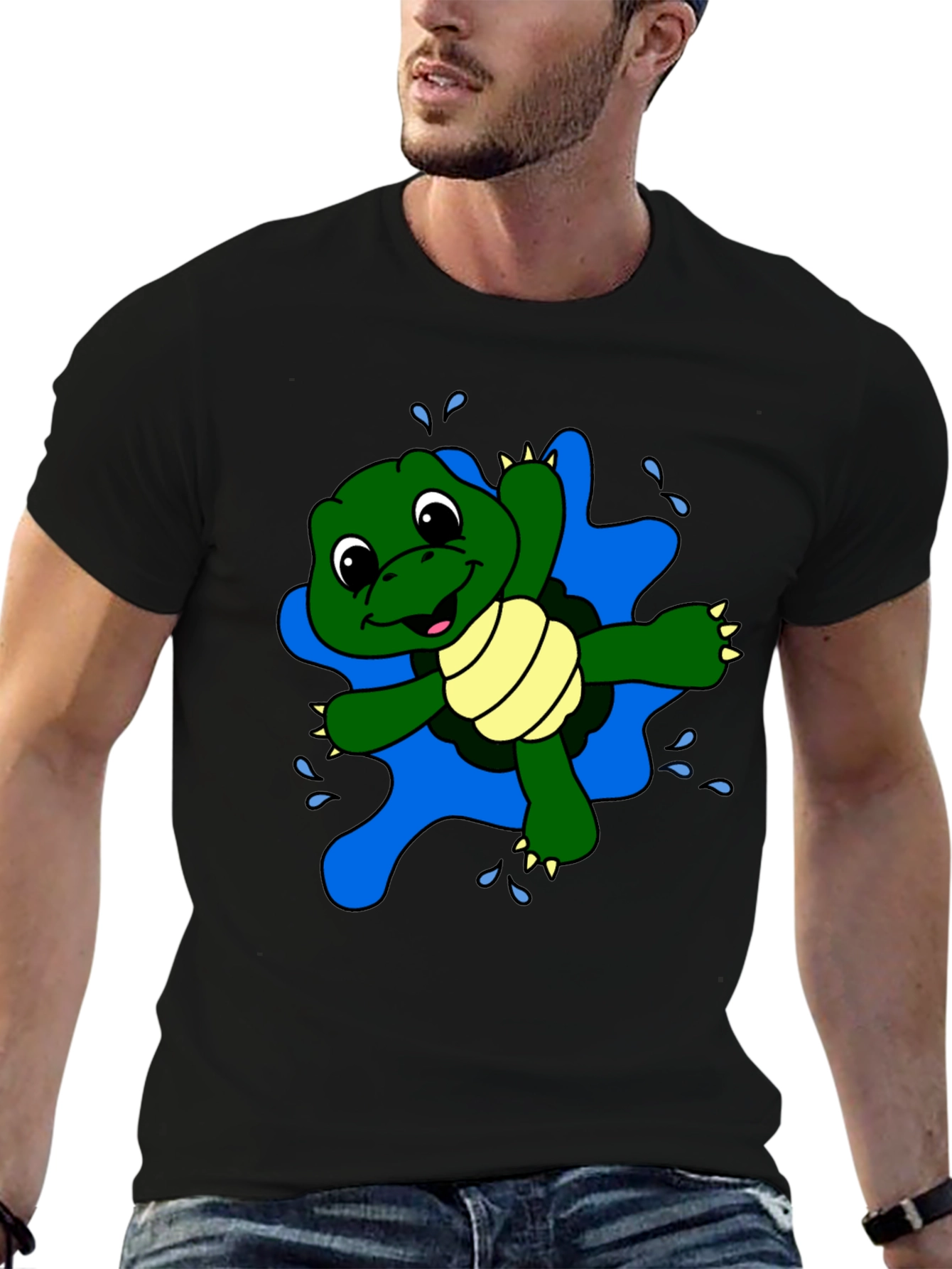 Cute Turtle Graphic Black T-Shirt