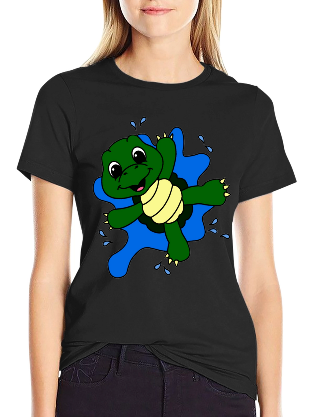 Cute Turtle Graphic Black T-Shirt