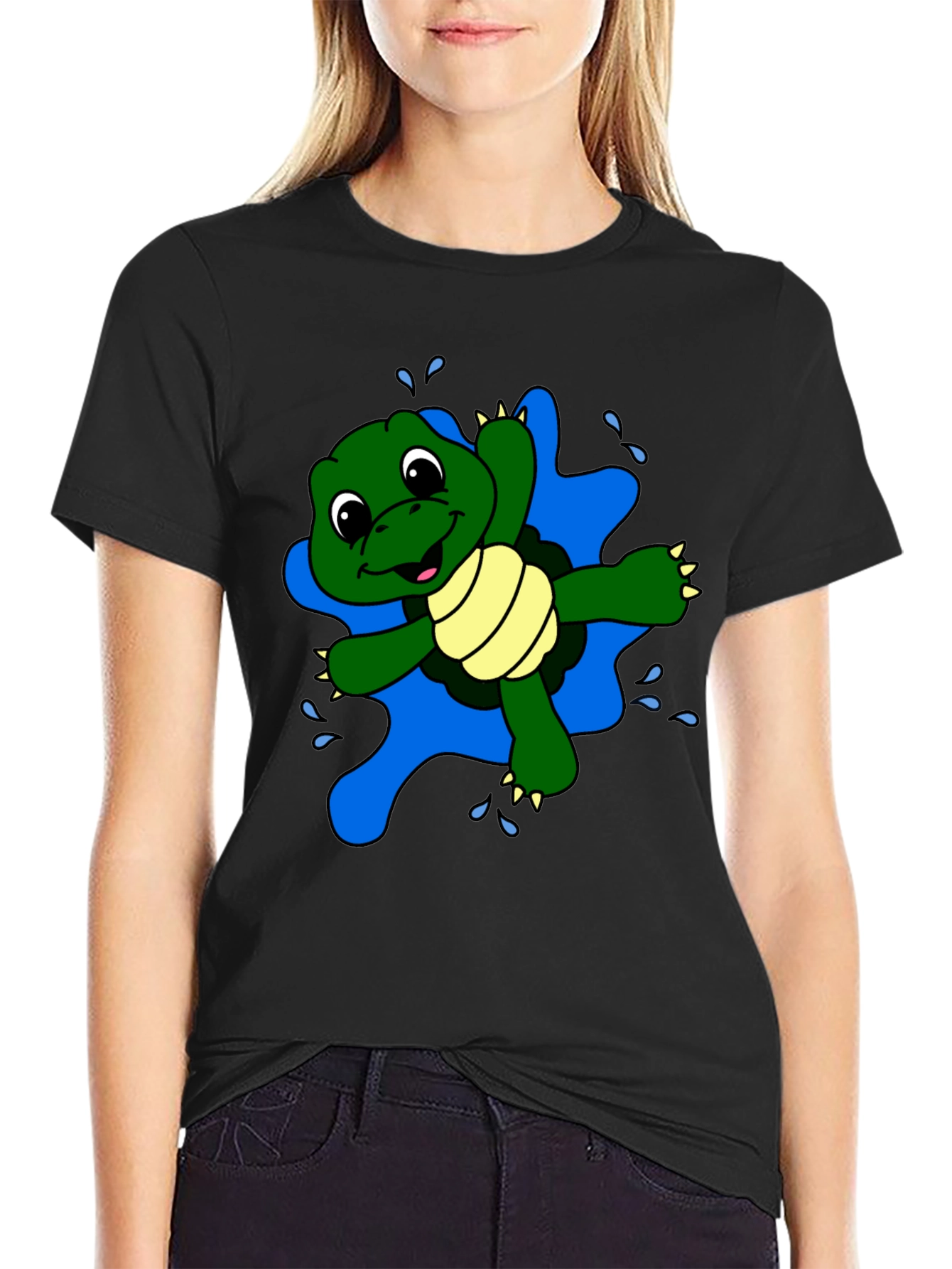 Cute Turtle Graphic Black T-Shirt