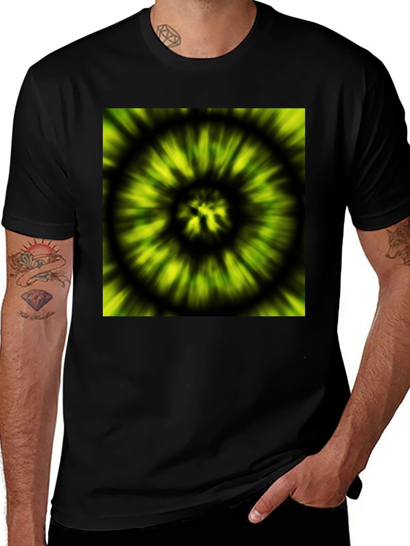 Hypnotic Swirl Tee - Green & Black Graphic Print