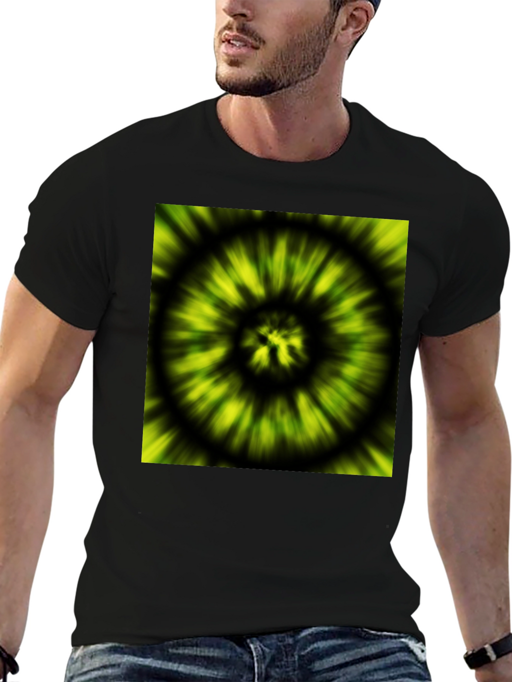 Hypnotic Swirl Tee - Green & Black Graphic Print