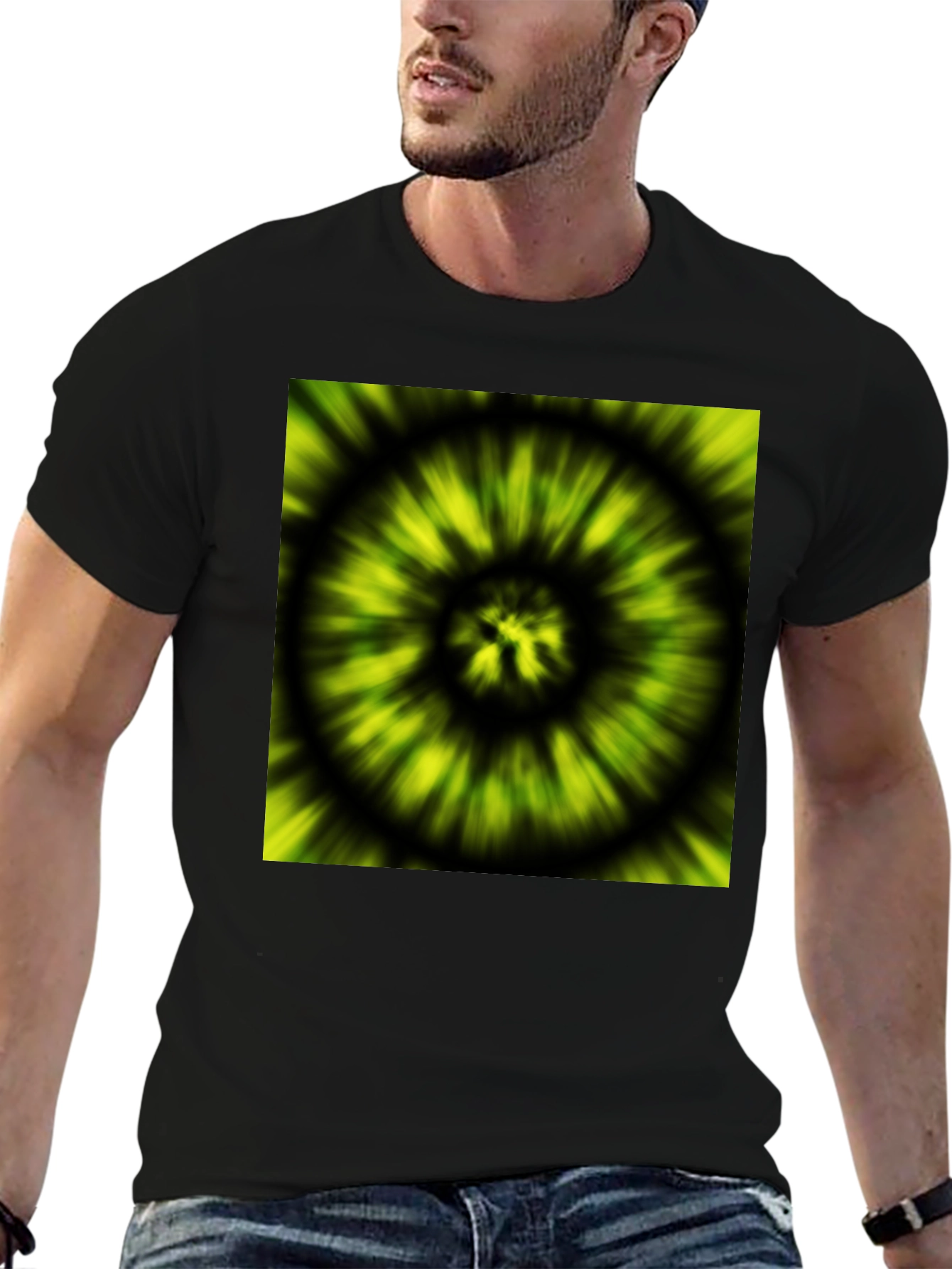 Hypnotic Swirl Tee - Green & Black Graphic Print