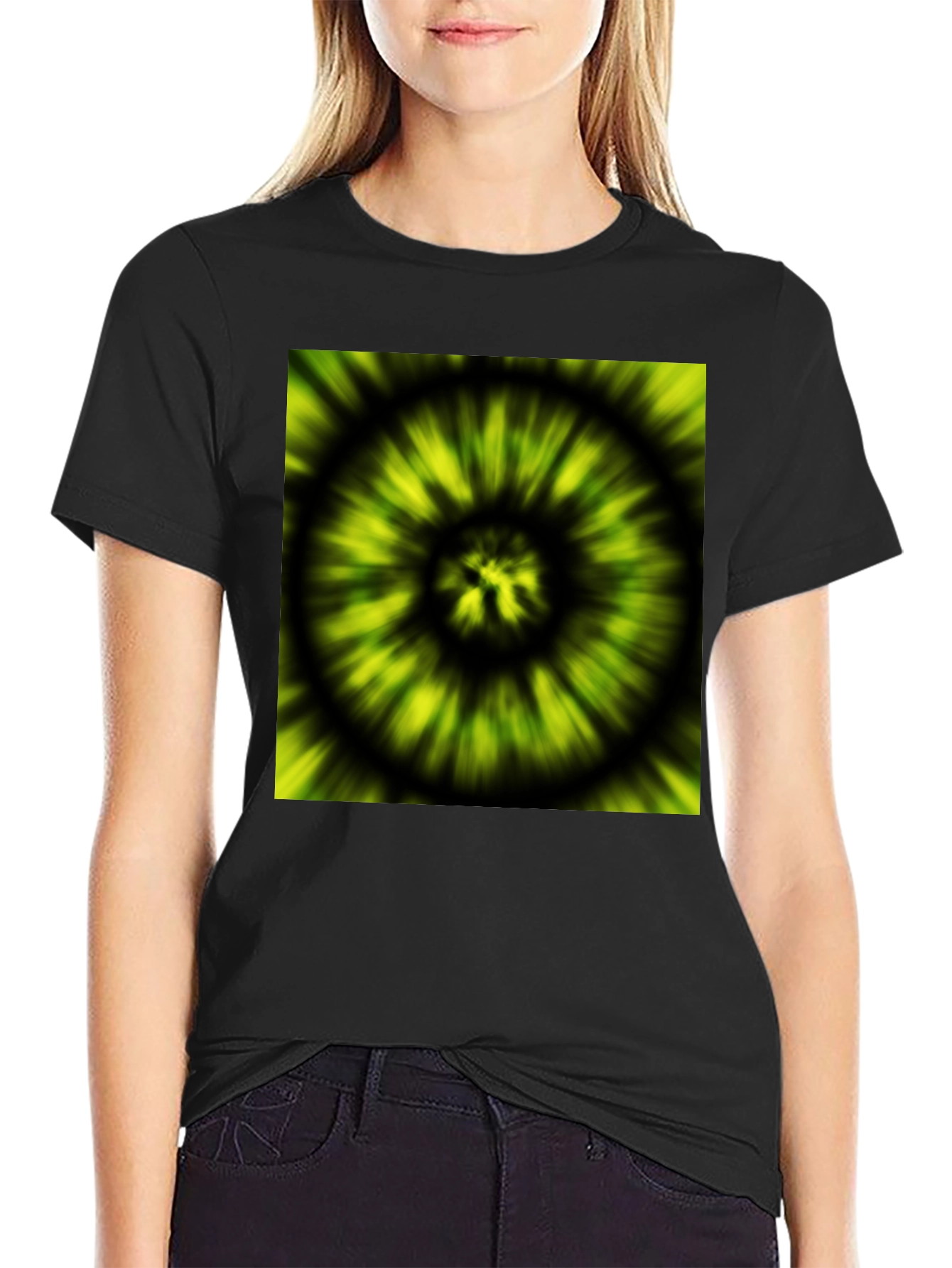 Hypnotic Swirl Tee - Green & Black Graphic Print