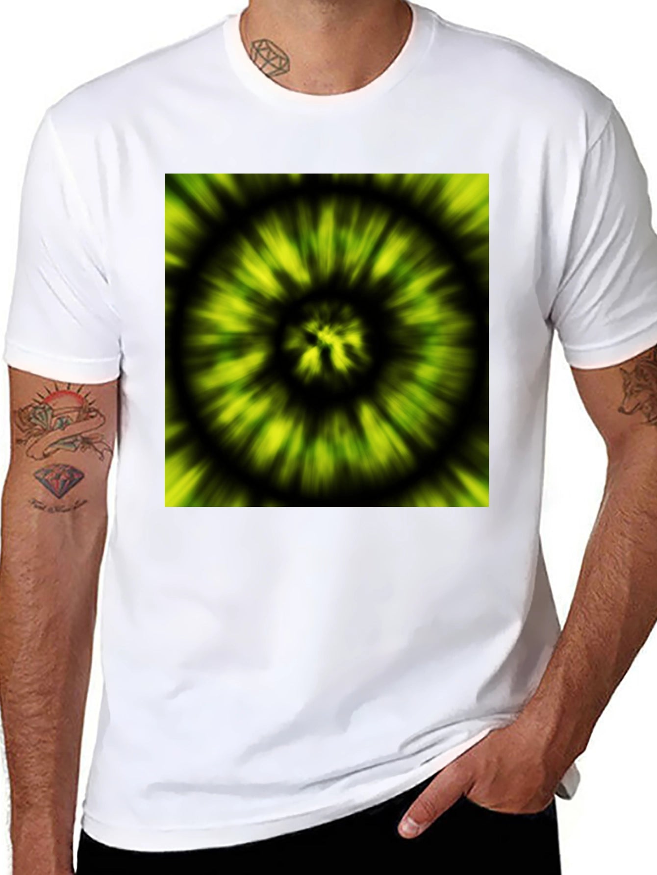Hypnotic Swirl Tee - Green & Black Graphic Print
