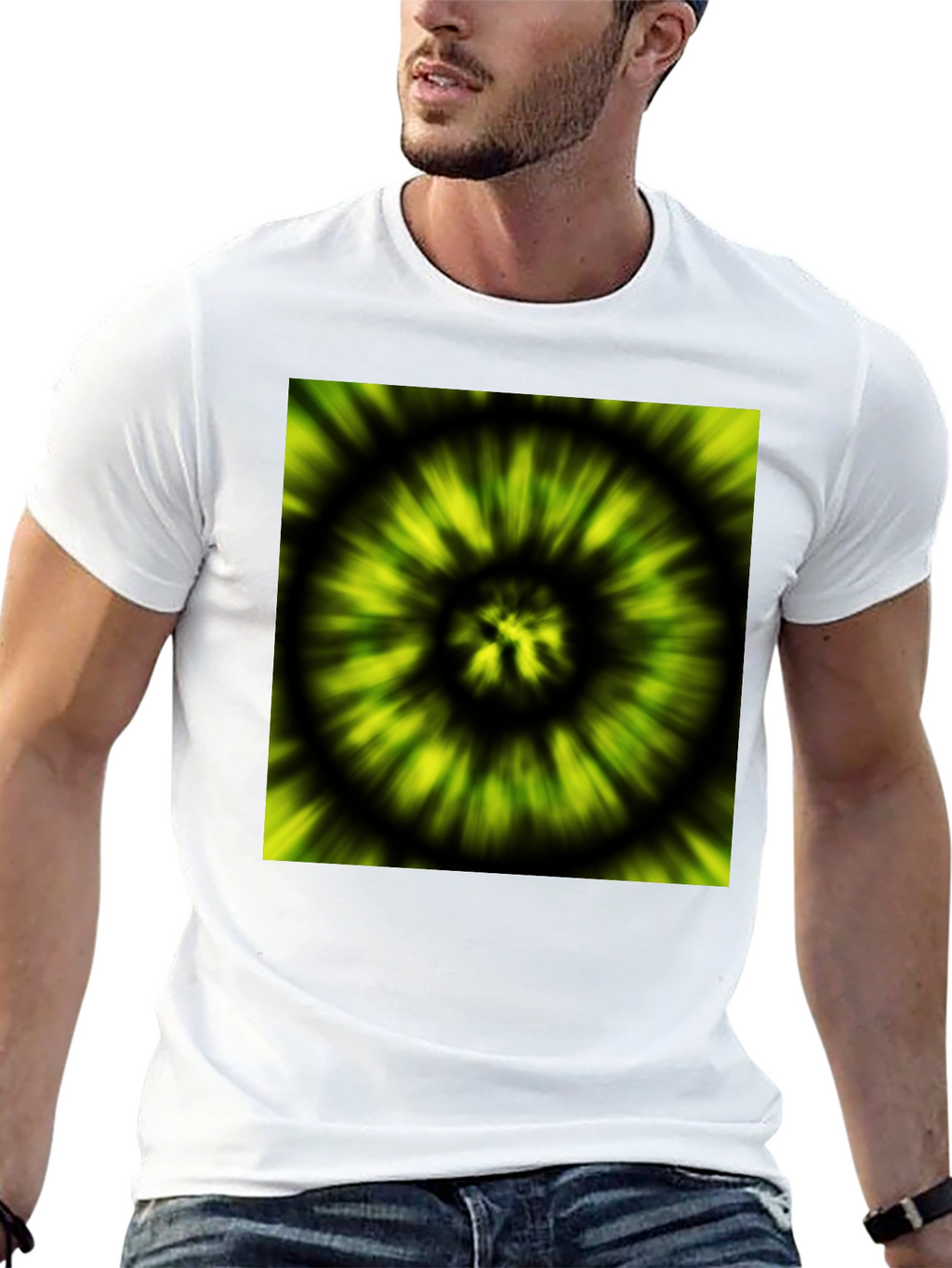 Hypnotic Swirl Tee - Green & Black Graphic Print