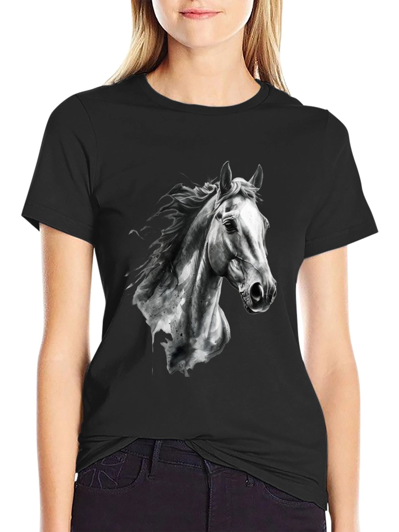 Horse Graphic Print Black Tee