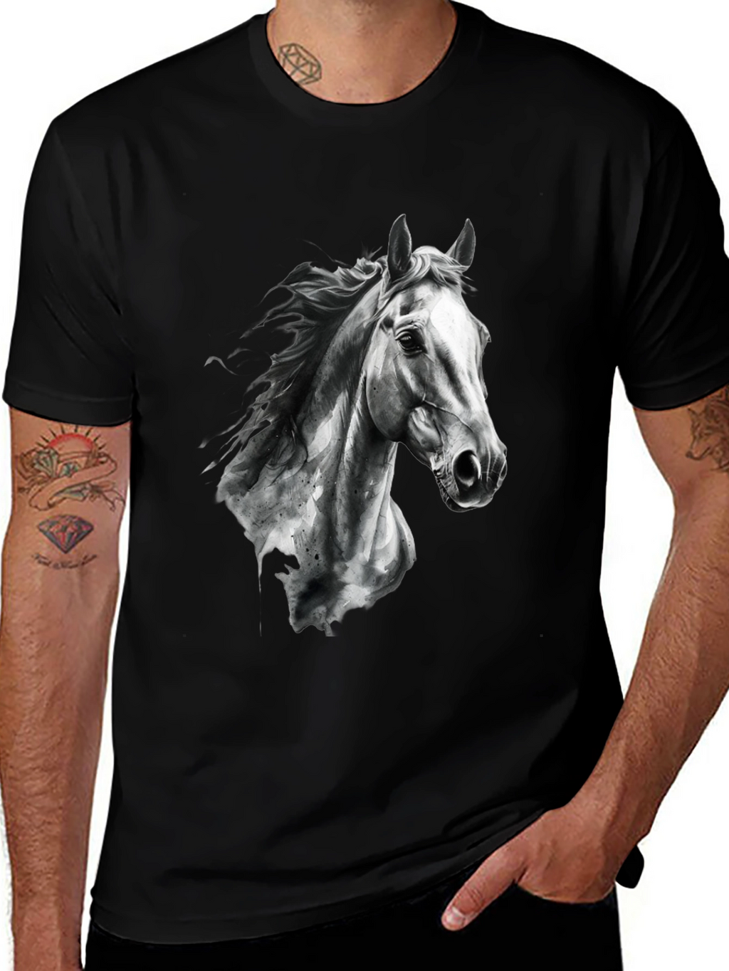 Horse Graphic Print Black Tee