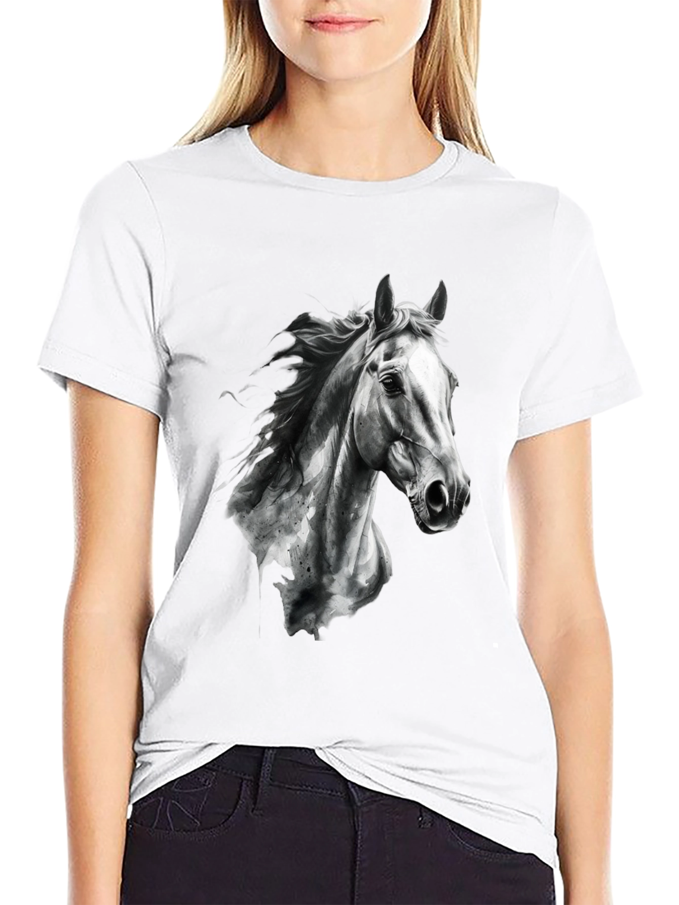 Horse Graphic Print Black Tee