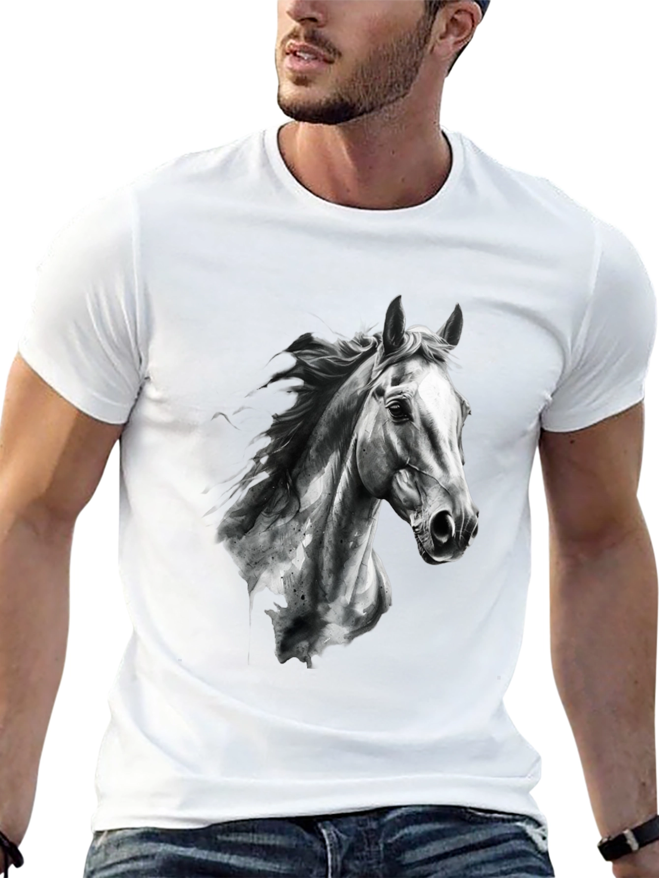 Horse Graphic Print Black Tee