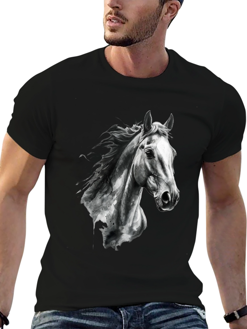 Horse Graphic Print Black Tee