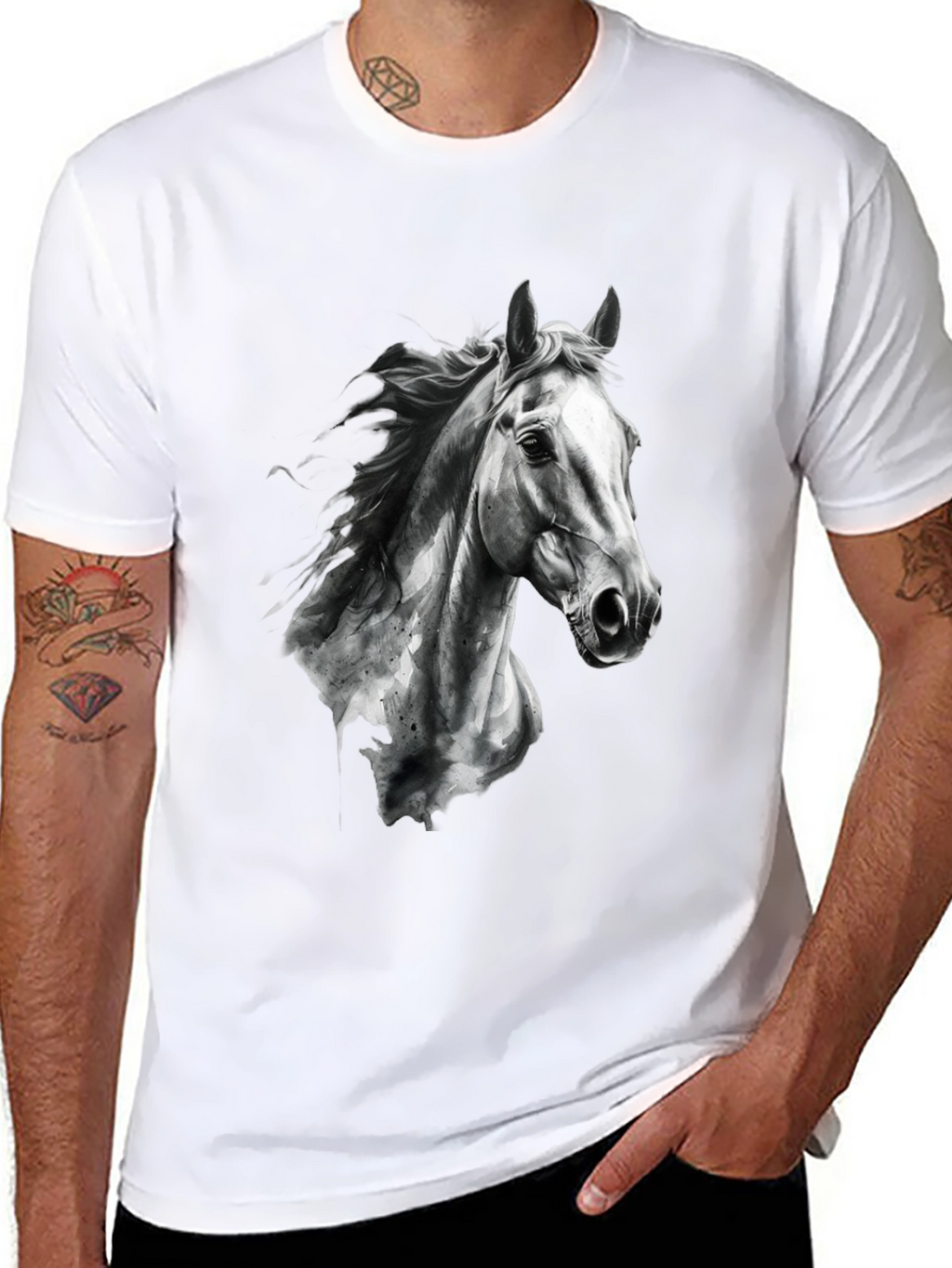 Horse Graphic Print Black Tee