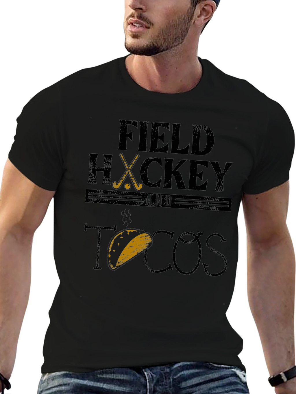 Field Hockey & Tacos Black Graphic T-Shirt