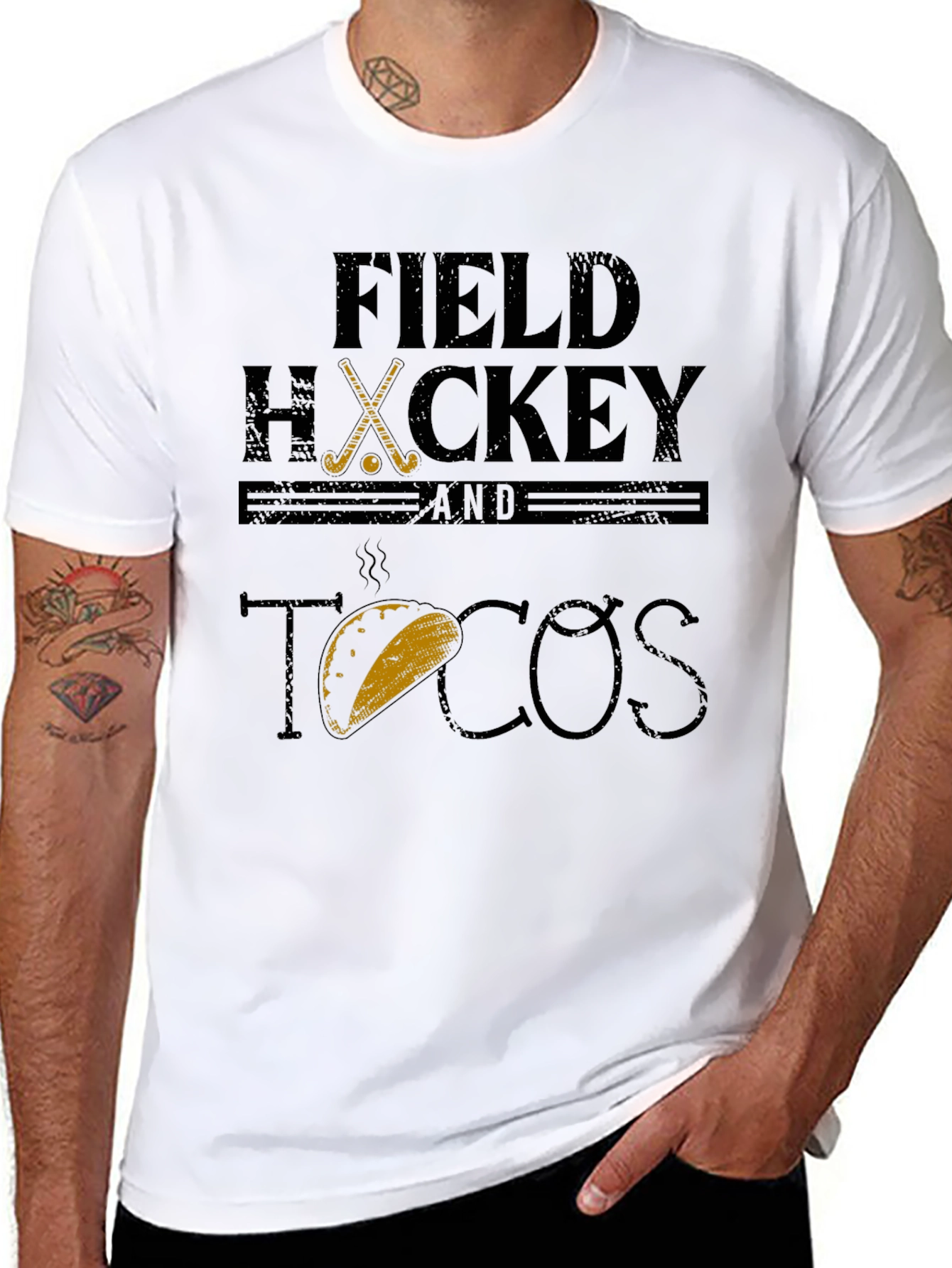 Field Hockey & Tacos Black Graphic T-Shirt