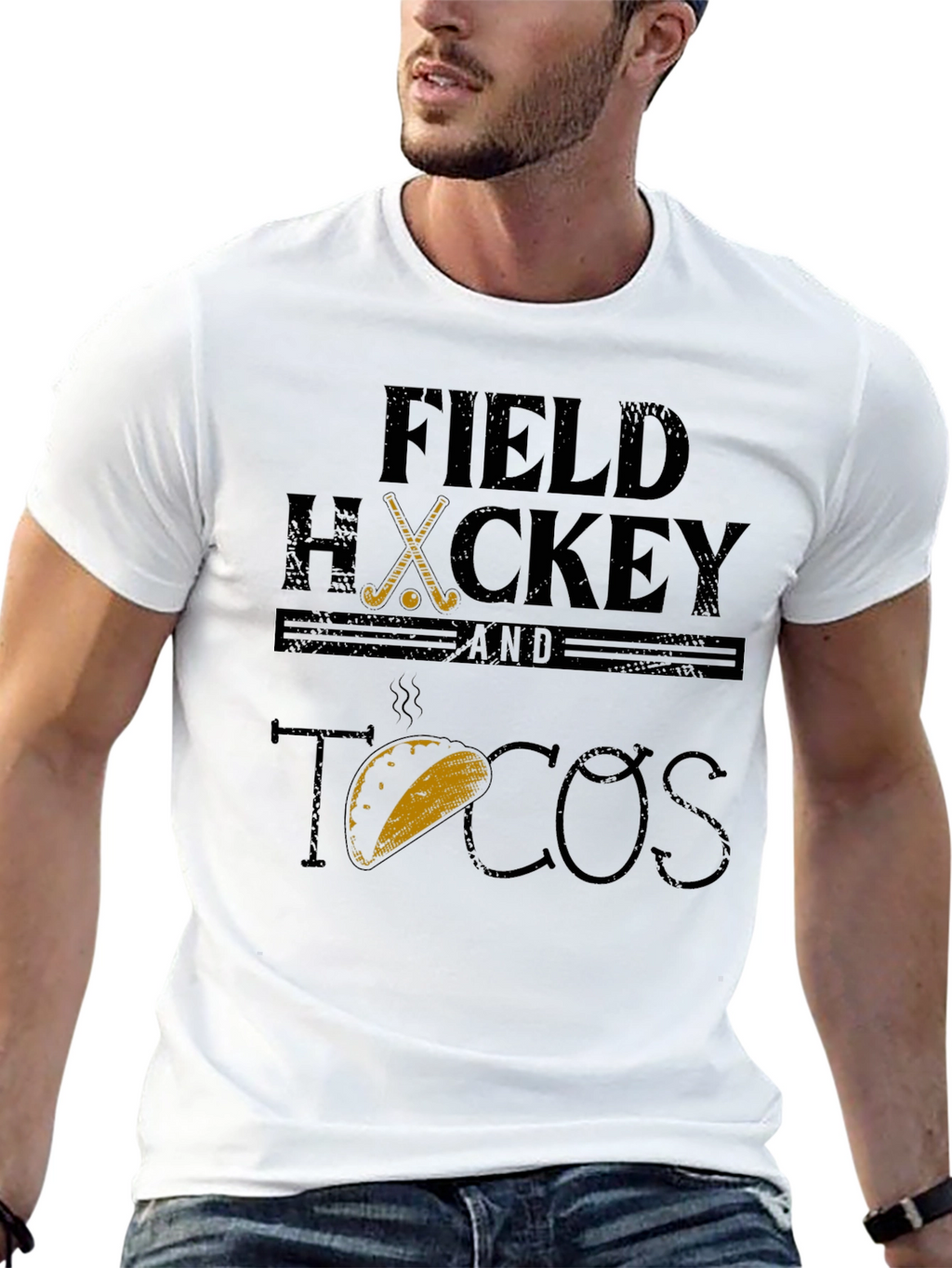 Field Hockey & Tacos Black Graphic T-Shirt