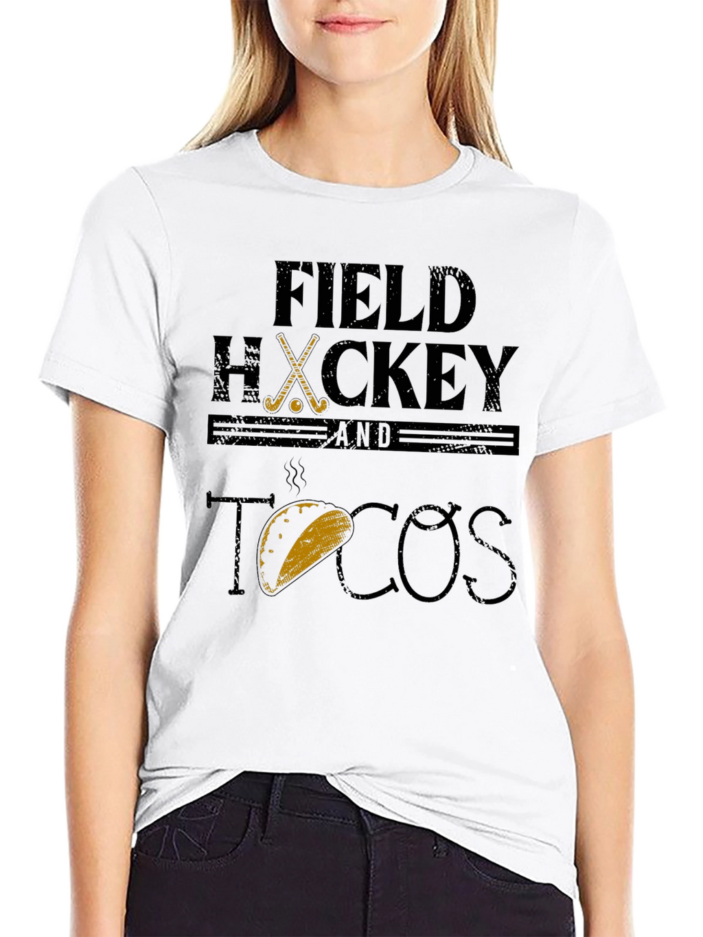 Field Hockey & Tacos Black Graphic T-Shirt