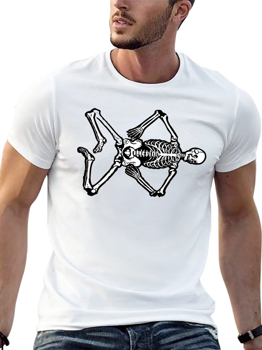 Skeleton Graphic Tee - Black Cotton Blend T-Shirt