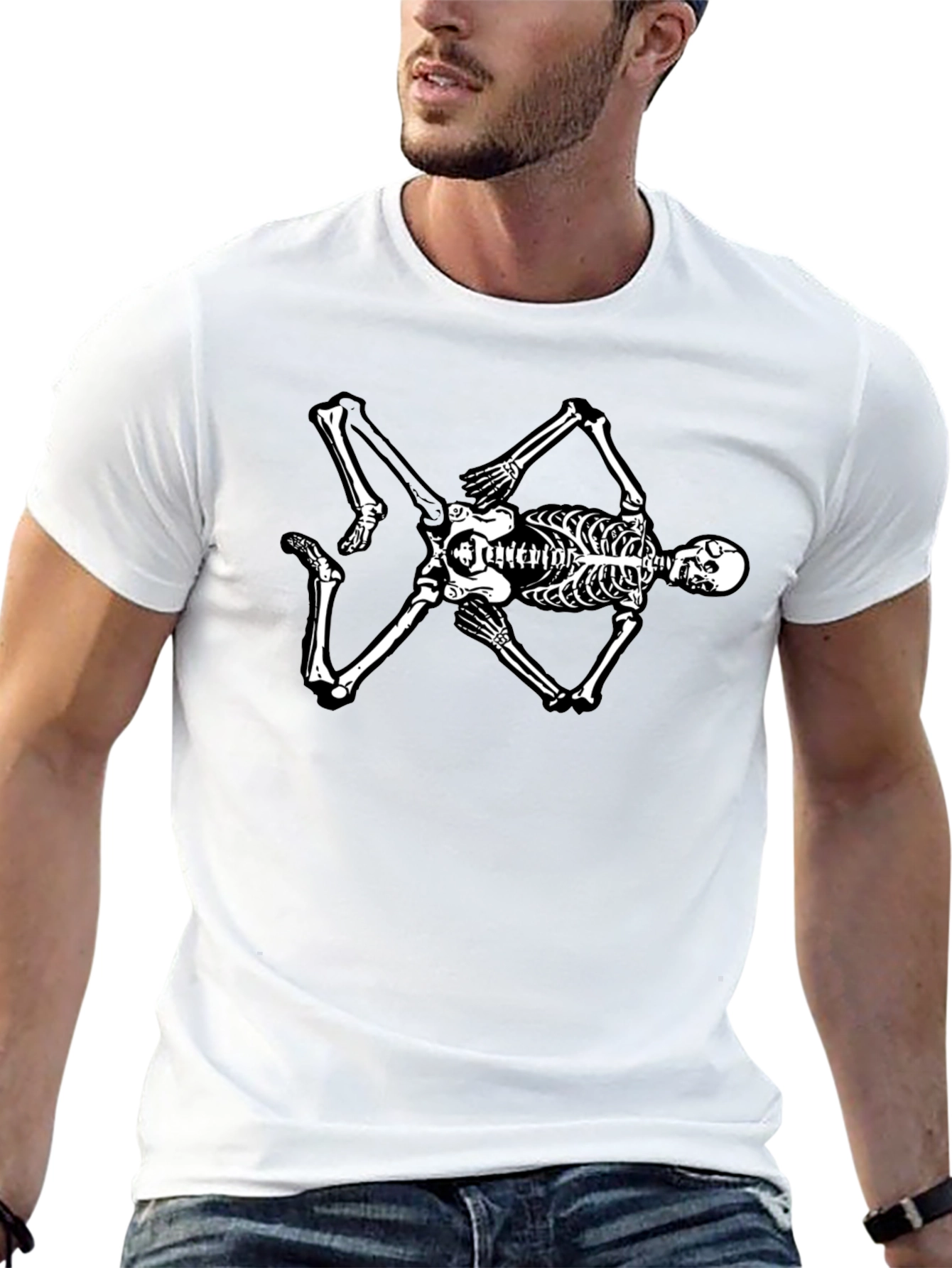 Skeleton Graphic Tee - Black Cotton Blend T-Shirt
