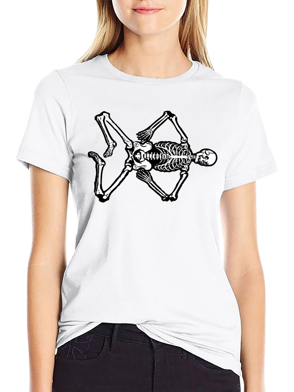 Skeleton Graphic Tee - Black Cotton Blend T-Shirt
