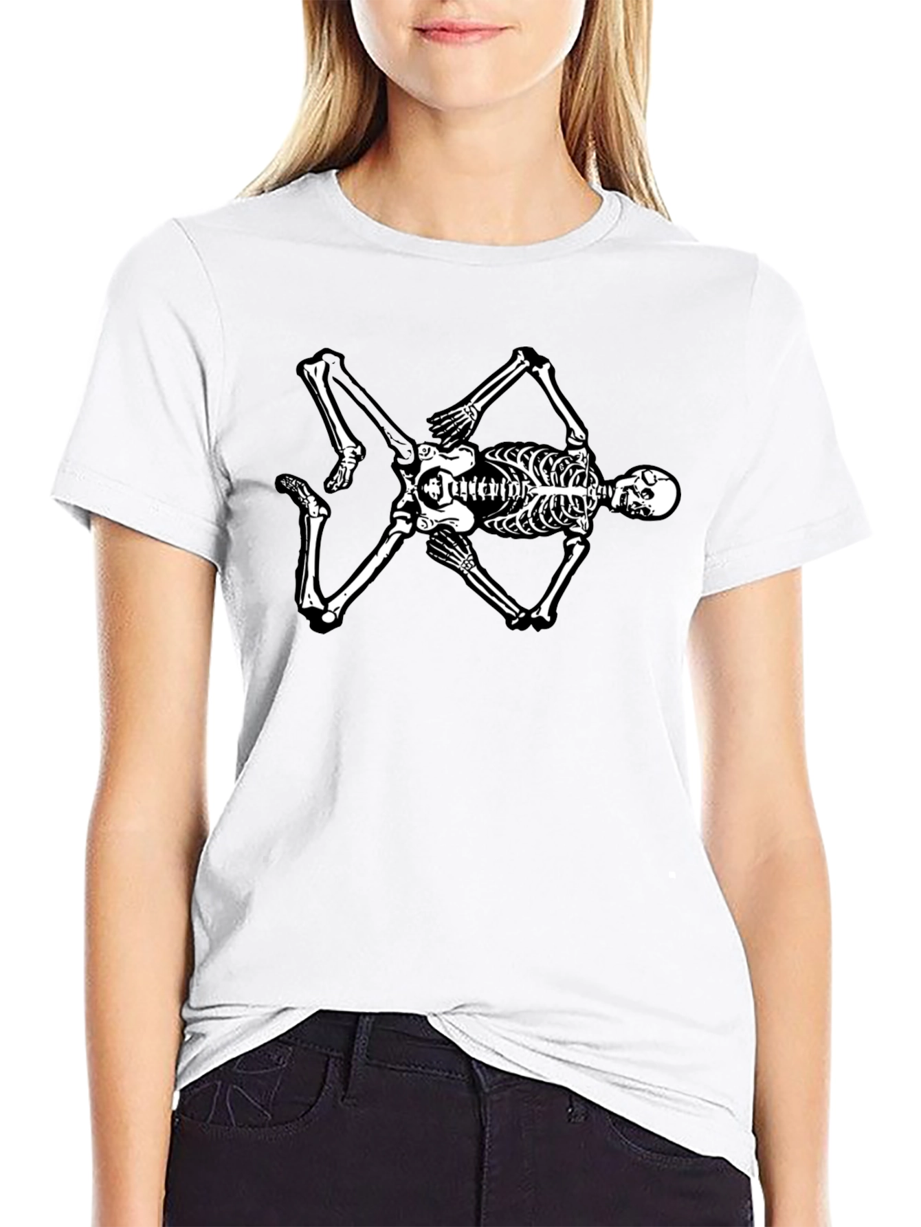 Skeleton Graphic Tee - Black Cotton Blend T-Shirt