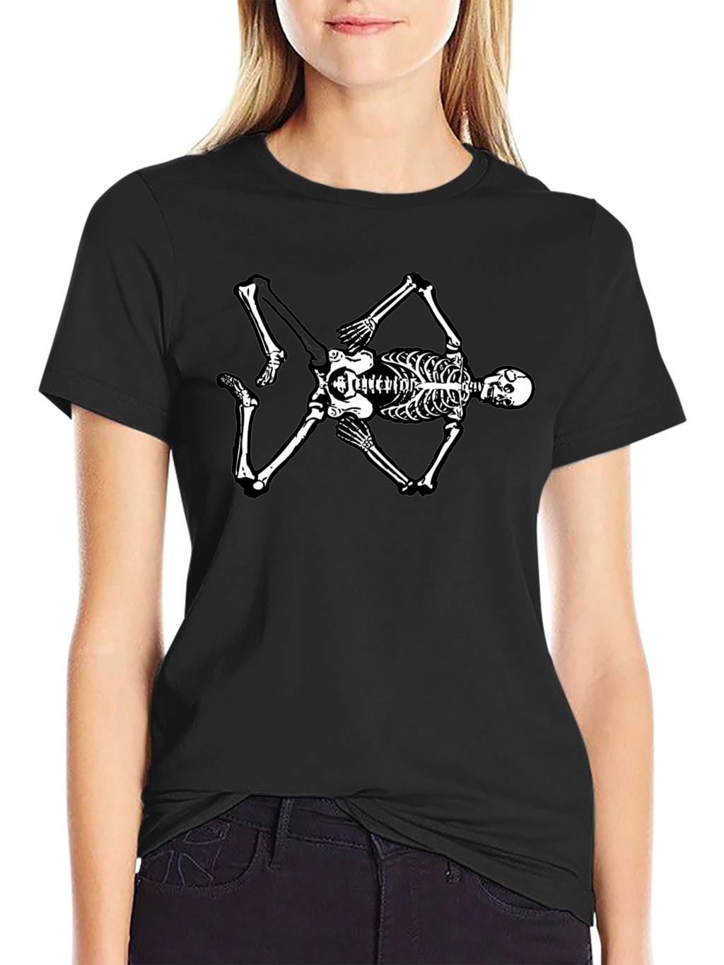 Skeleton Graphic Tee - Black Cotton Blend T-Shirt