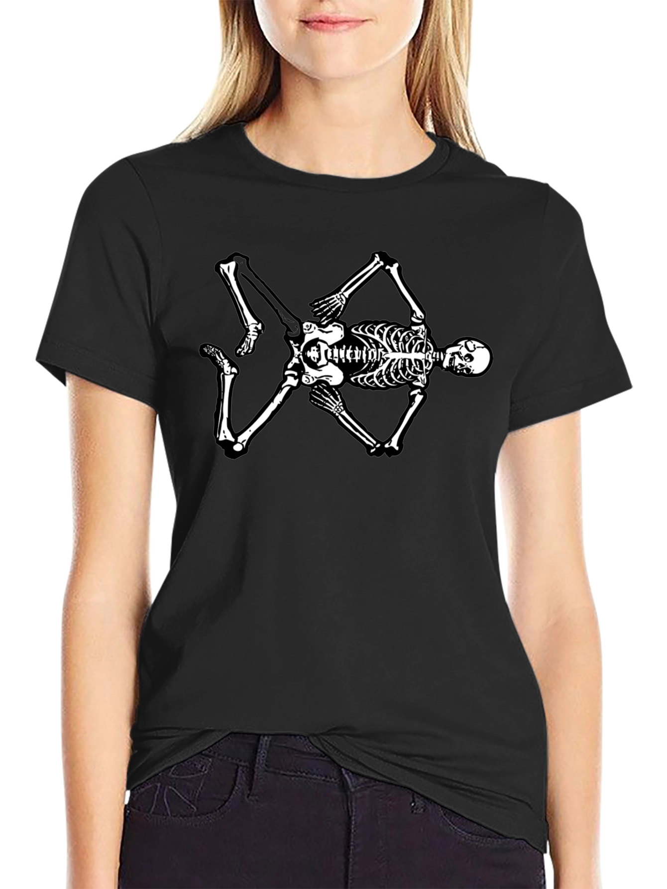 Skeleton Graphic Tee - Black Cotton Blend T-Shirt
