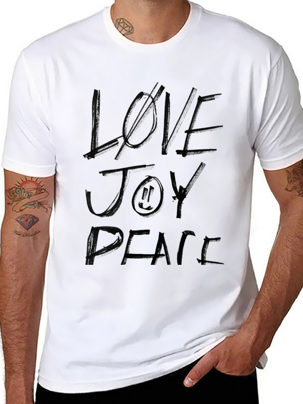 Love Joy Peace Mens Black Graphic Tee