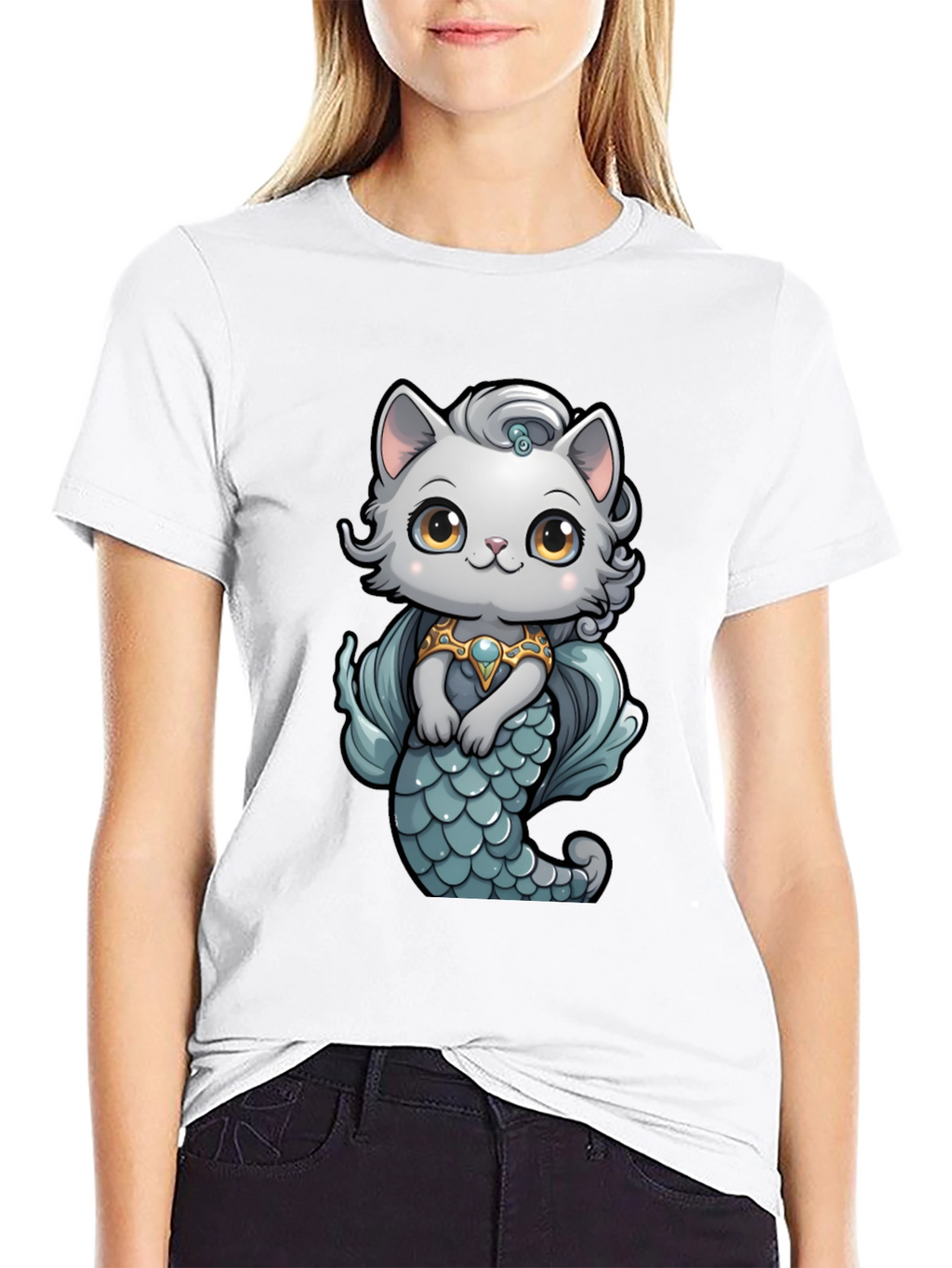 Mermaid Cat T-Shirt: Cartoon Style