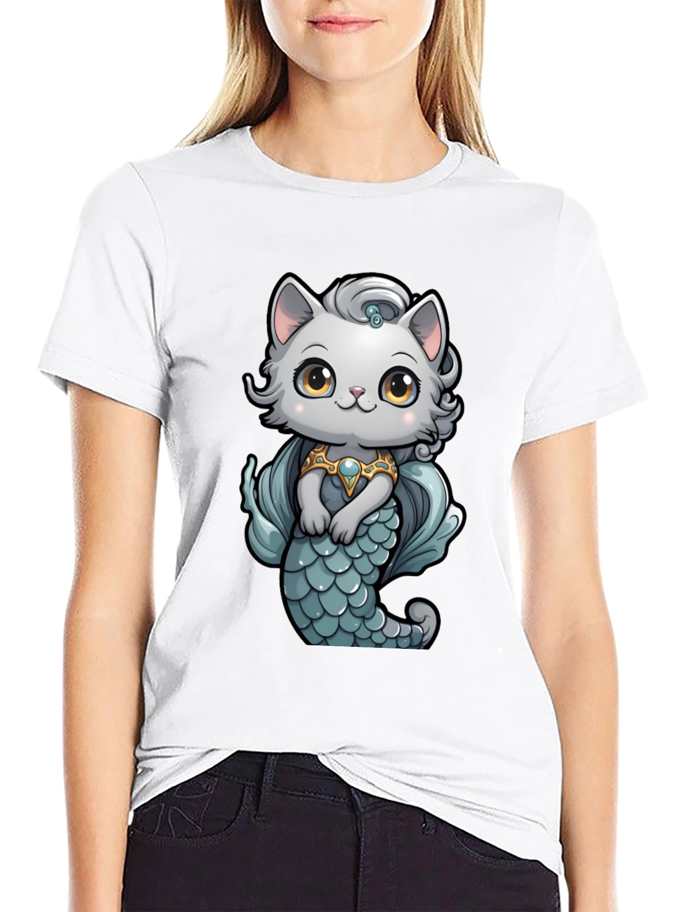 Mermaid Cat T-Shirt: Cartoon Style