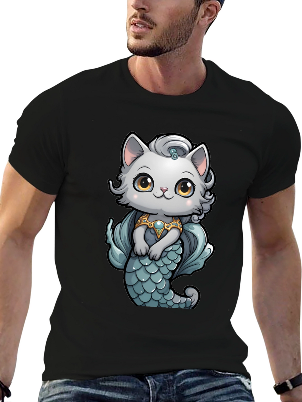 Mermaid Cat T-Shirt: Cartoon Style