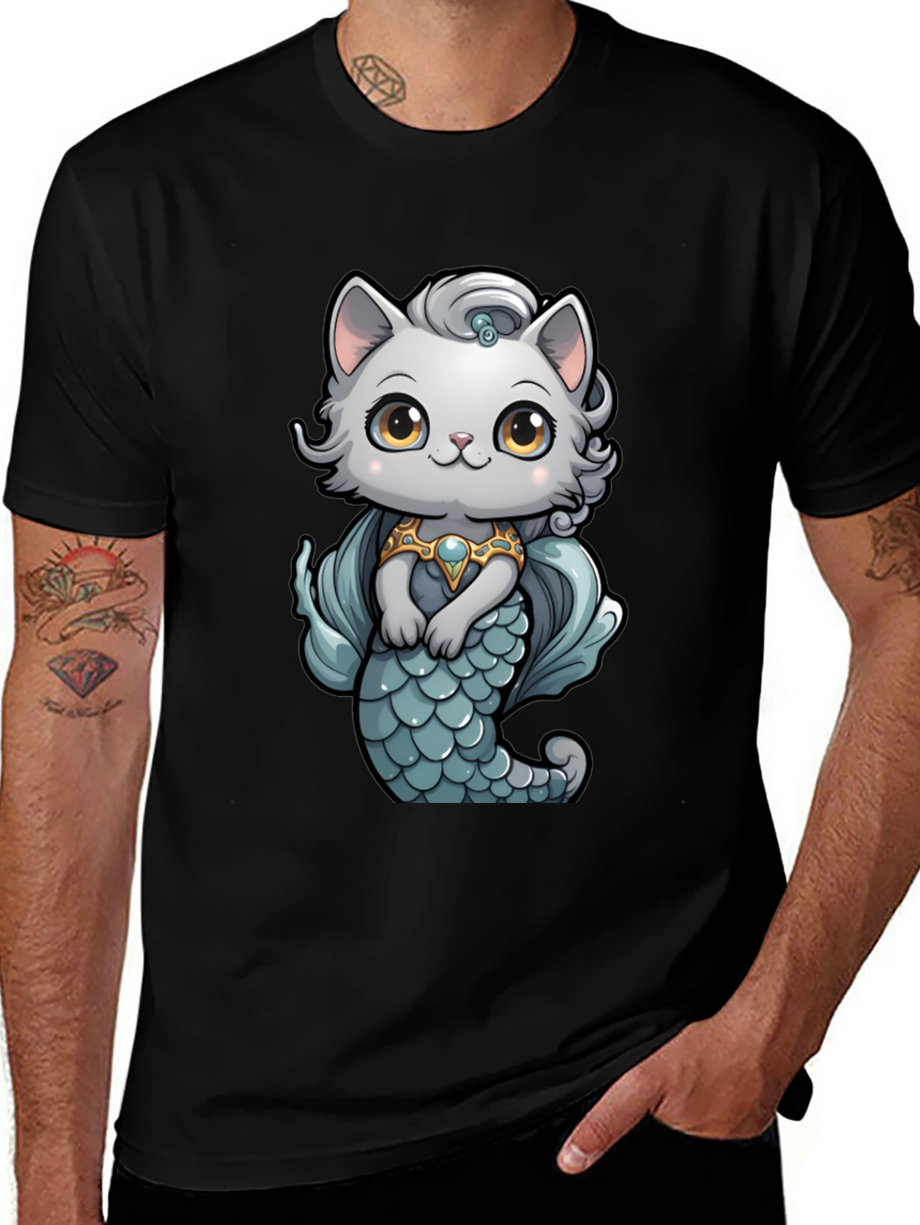 Mermaid Cat T-Shirt: Cartoon Style