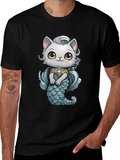Mermaid Cat T-Shirt: Cartoon Style