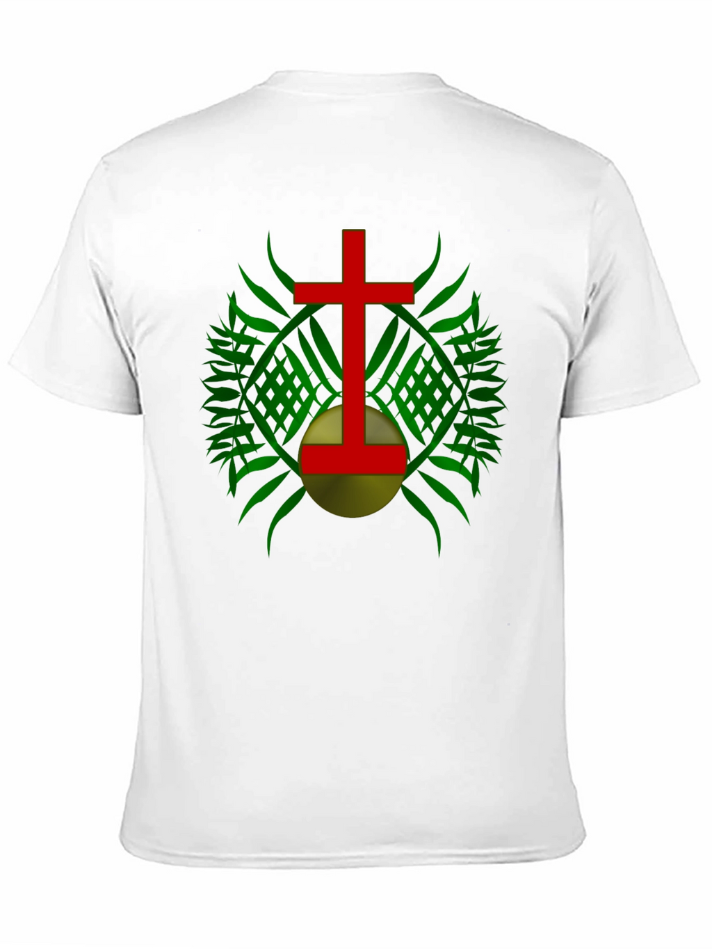 Red Cross & Green Leaf Graphic Print Black T-Shirt